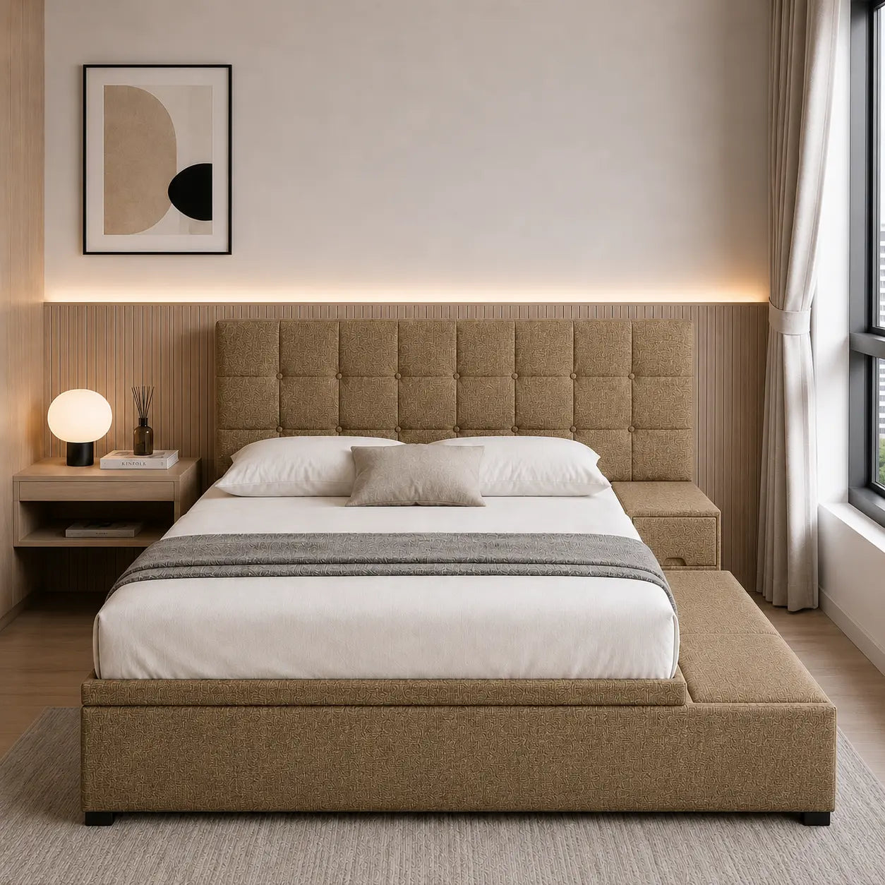 Covelle Fabric Platform Storage Bed Frame (Water Repellent)