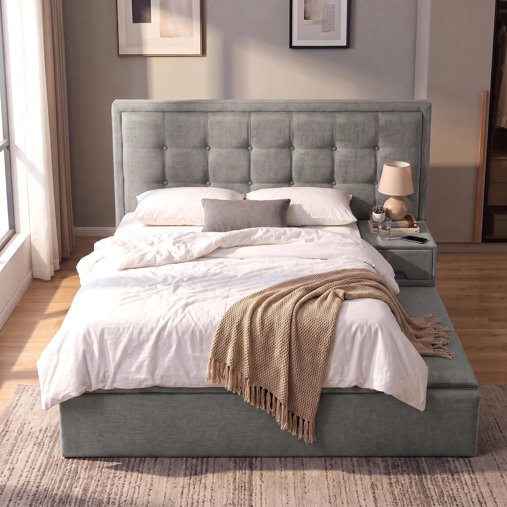 Covelle Fabric Platform Storage Bed Frame (Water Repellent) ARS