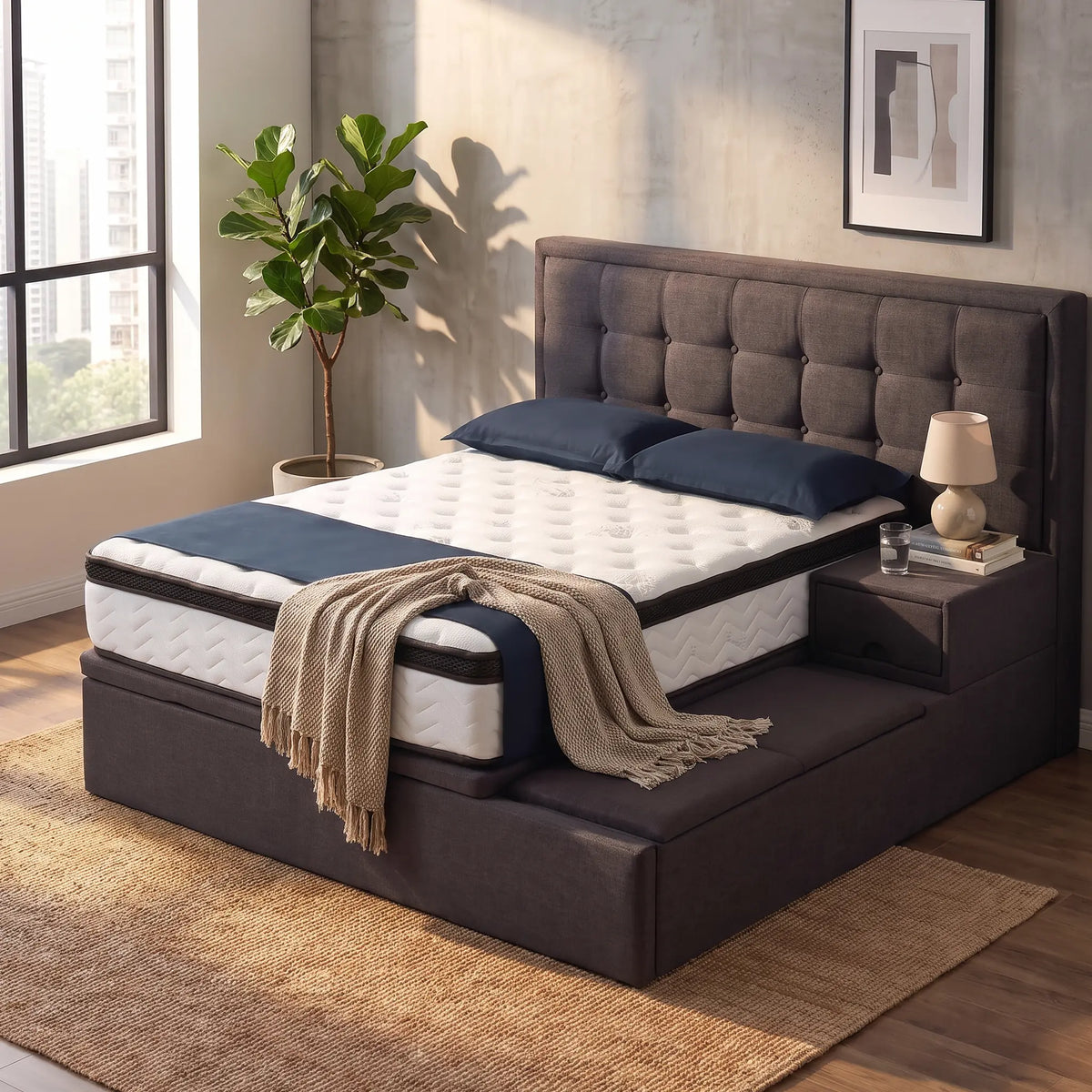 Covelle Fabric Platform Storage Bed Frame (Water Repellent) ARS