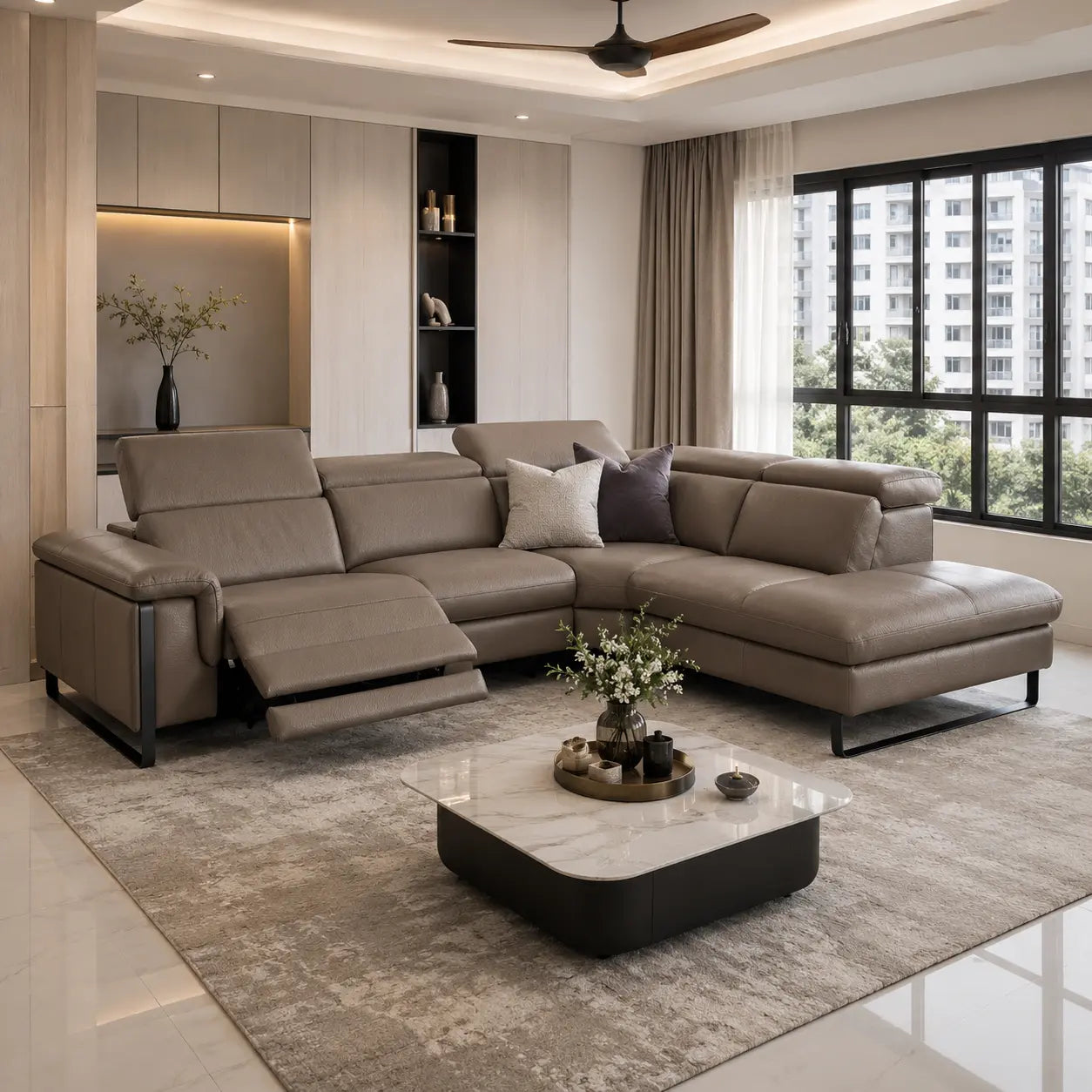 Solvion Genuine Leather Recliner Sectional Sofa MB