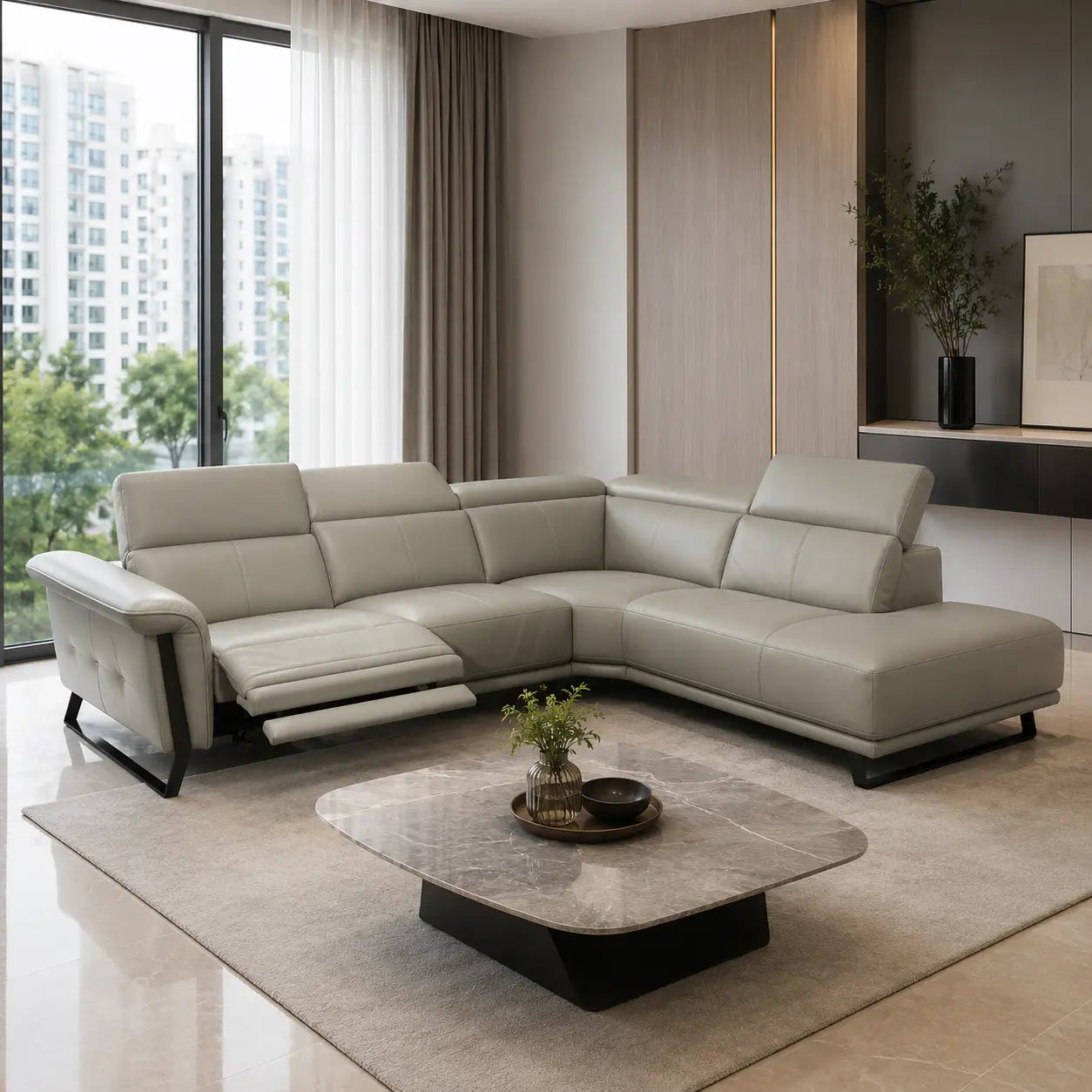 Delmora Genuine Leather Recliner Sectional Sofa MB