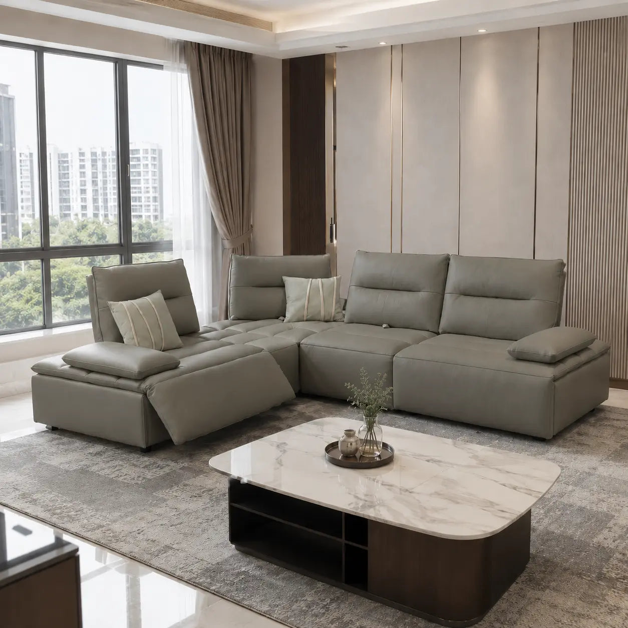 Corlina Genuine Leather Recliner Sectional Sofa MB