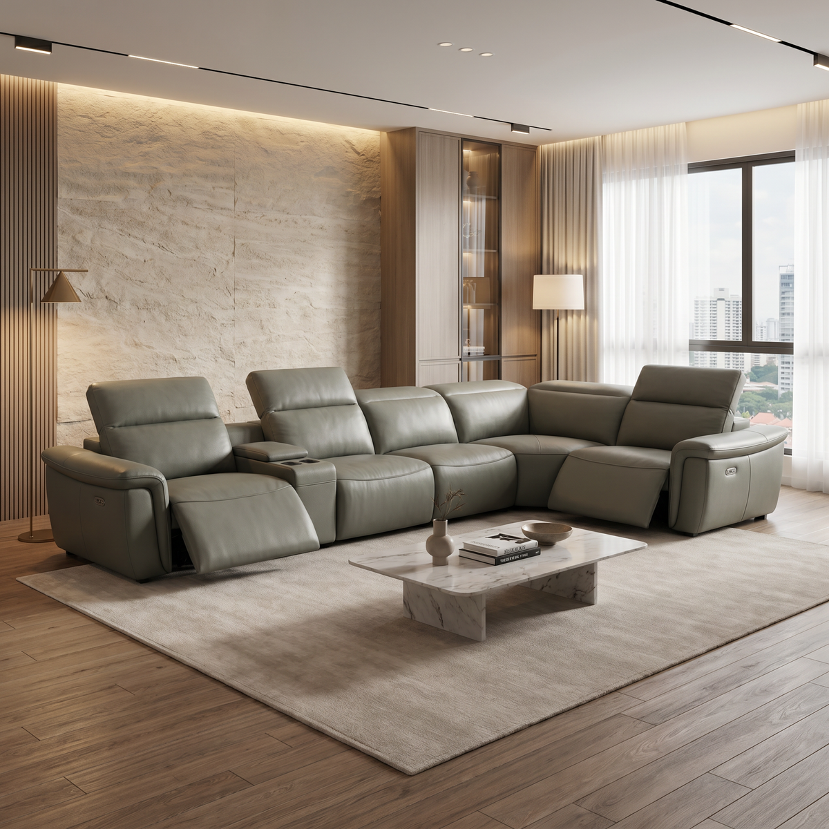 Dovellea Genuine Leather Recliner Sectional Sofa MB