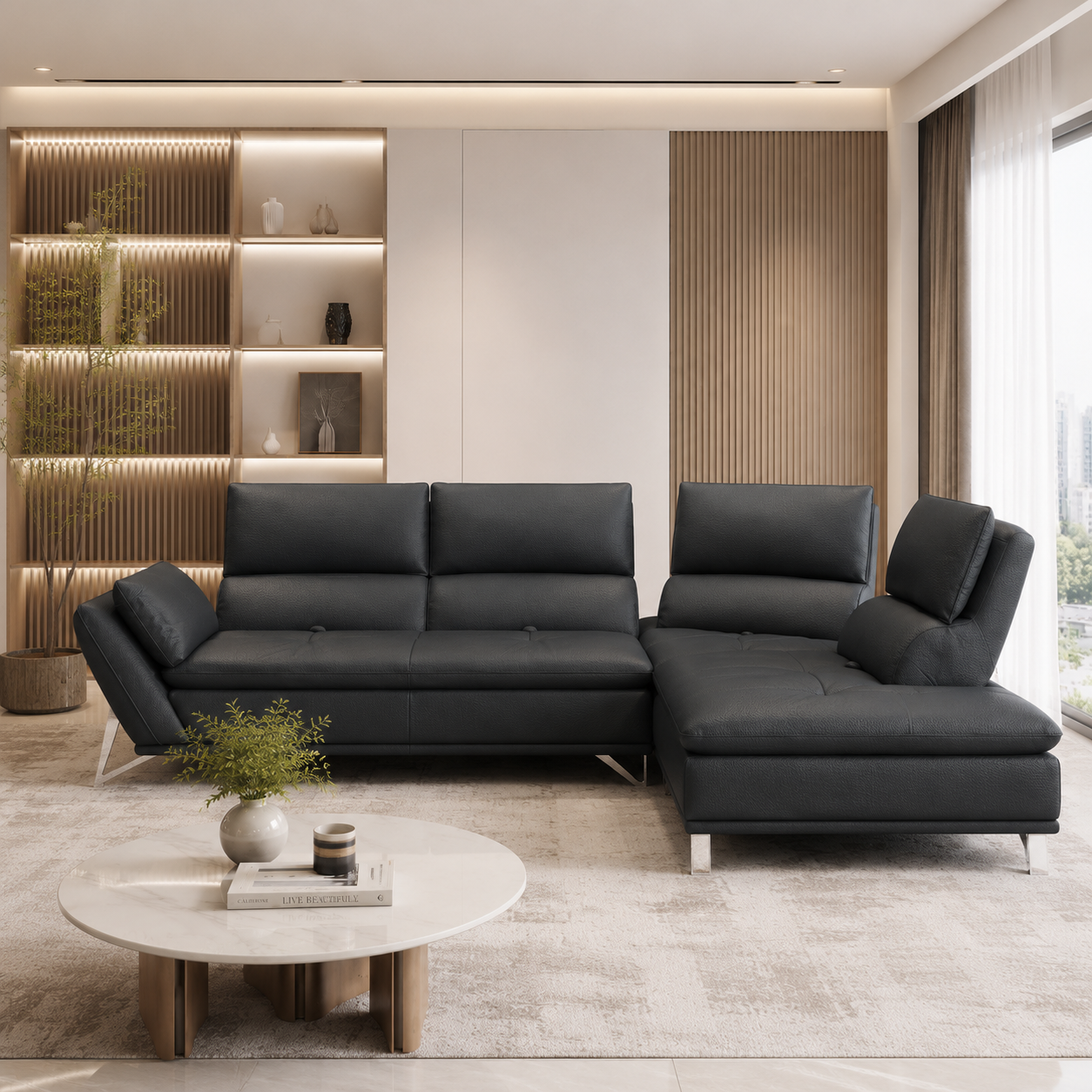 Solvani Genuine Leather Sectional Sofa MB