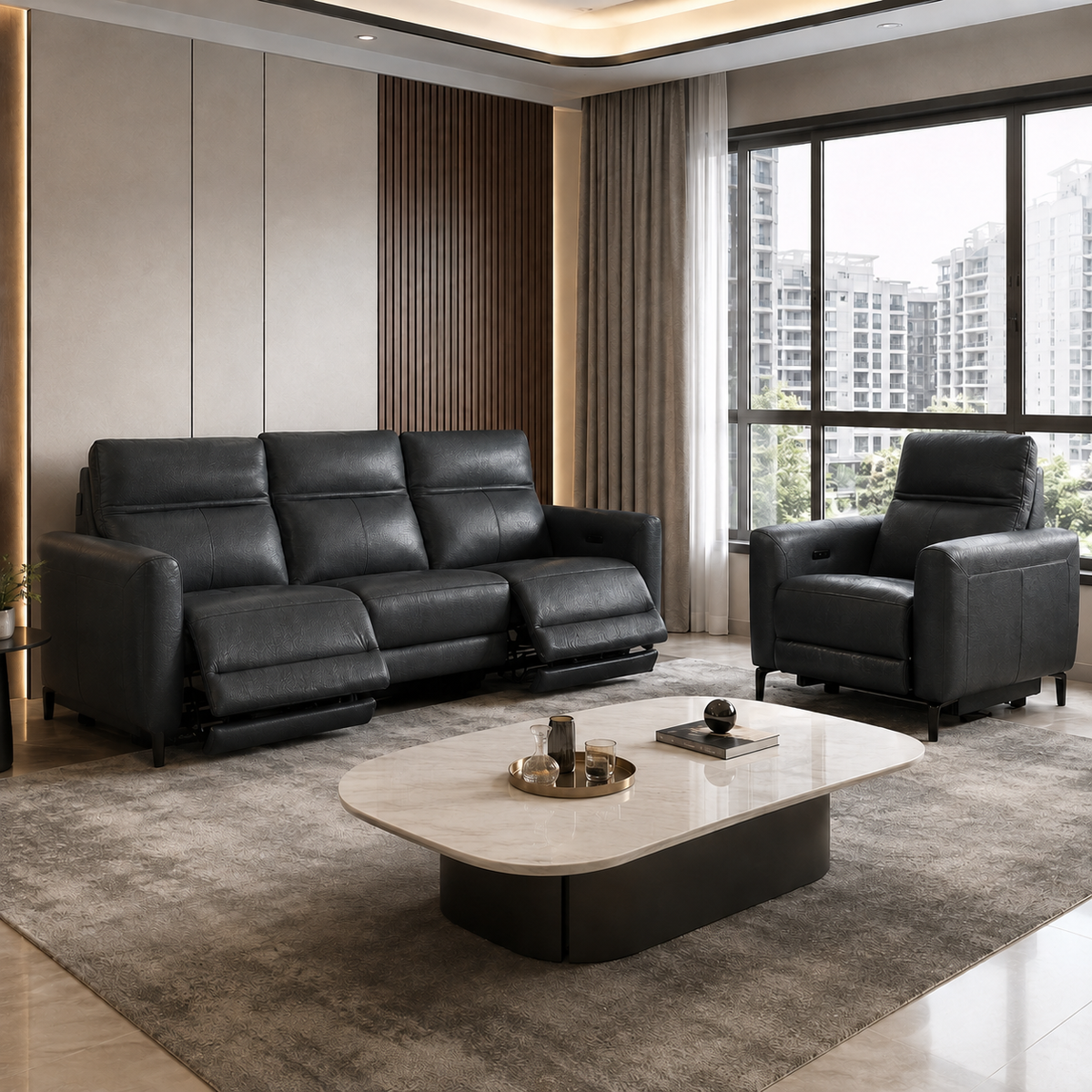 Savelle Genuine Leather Recliner Sofa MB