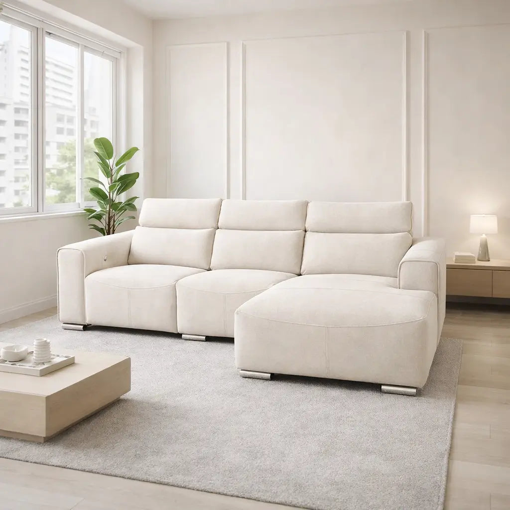 Orynth Fabric Adjustable Headrest Recliner L-Shaped Sofa (Pet Friendly & Easy Clean) - Esteller