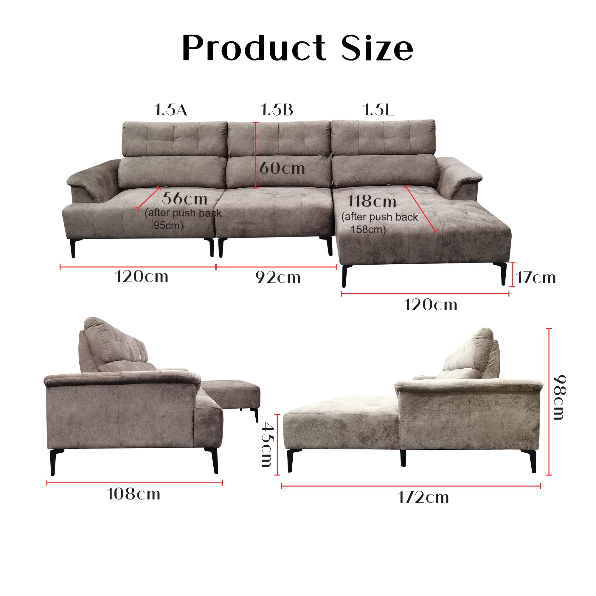 Armon Fabric Adjustable Backrest L-Shaped Sofa (Pet Friendly & Easy Clean)