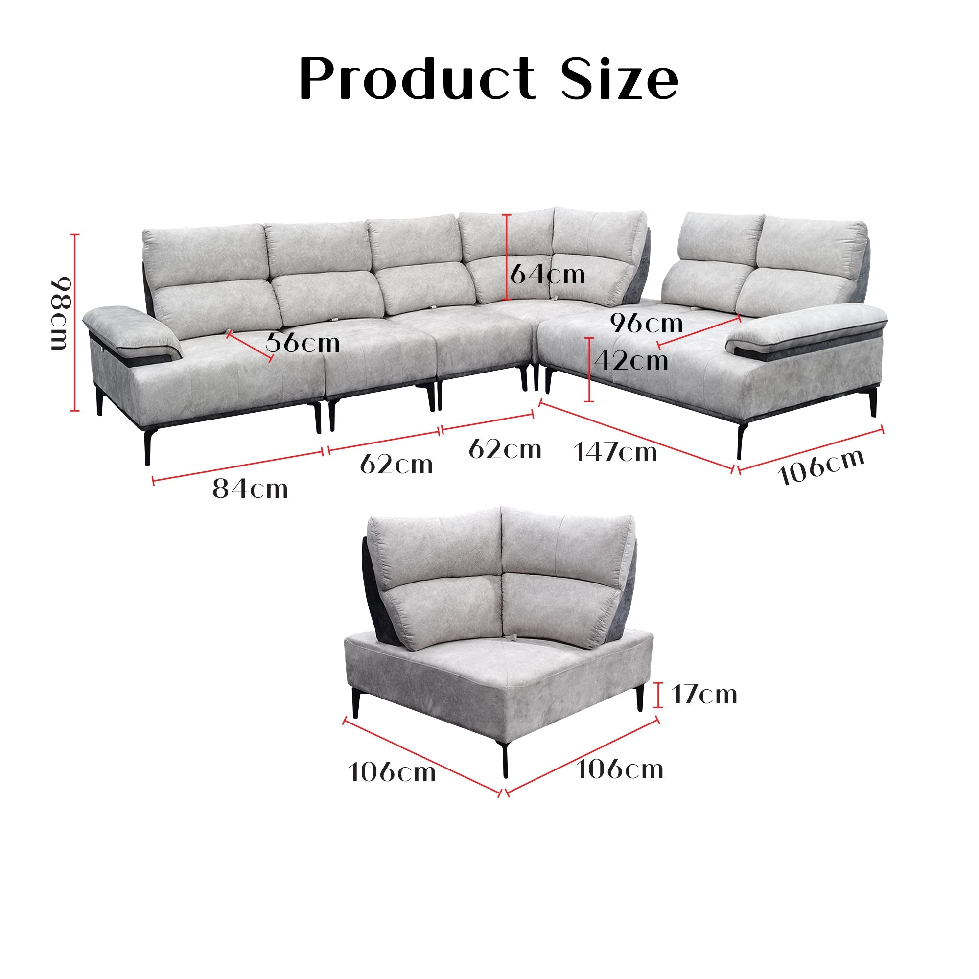 Orrian Fabric Adjustable Backrest Corner Sofa (Pet Friendly & Easy Clean)