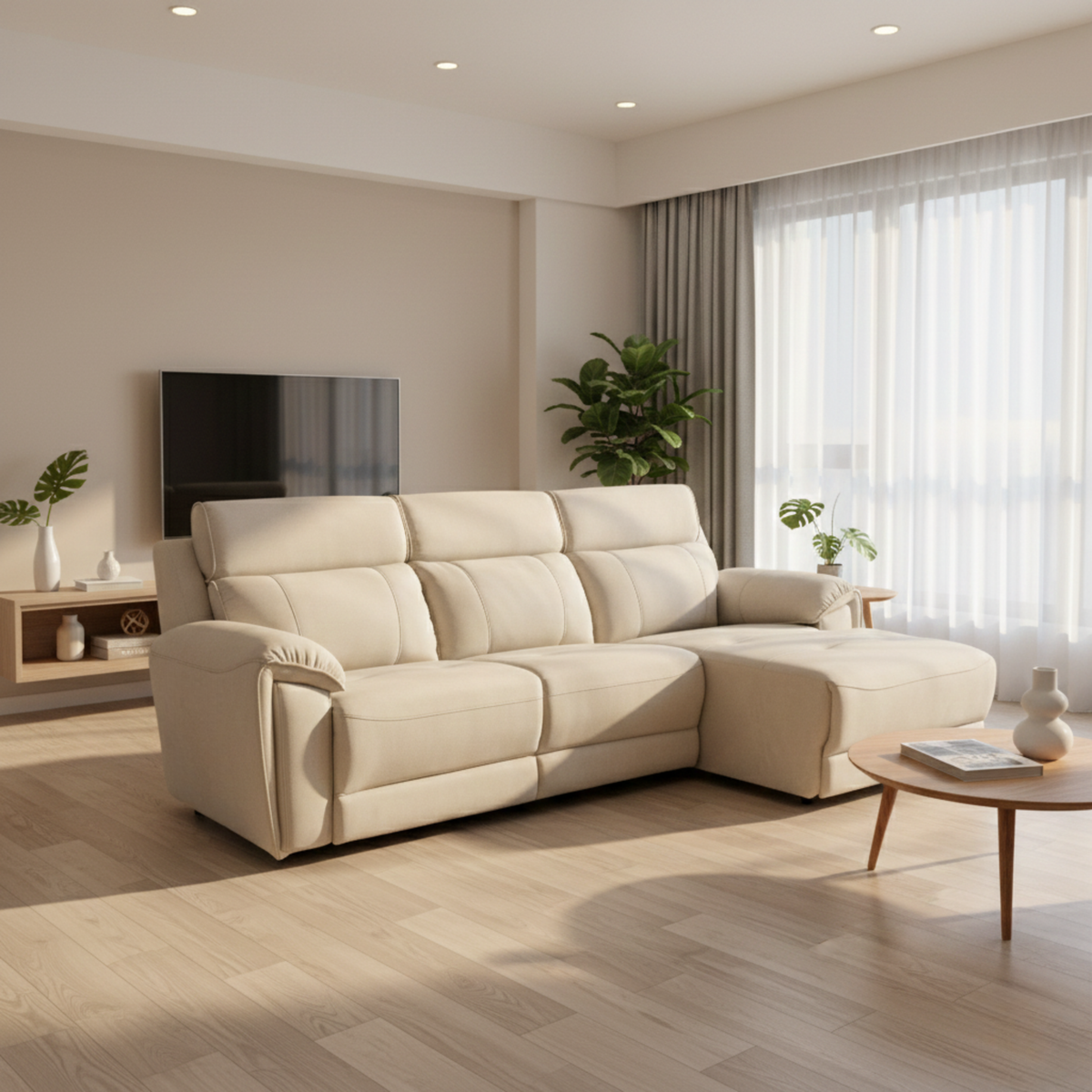 Enricus Fabric Adjustable Headrest L-Shaped Sofa (Pet Friendly & Easy Clean)