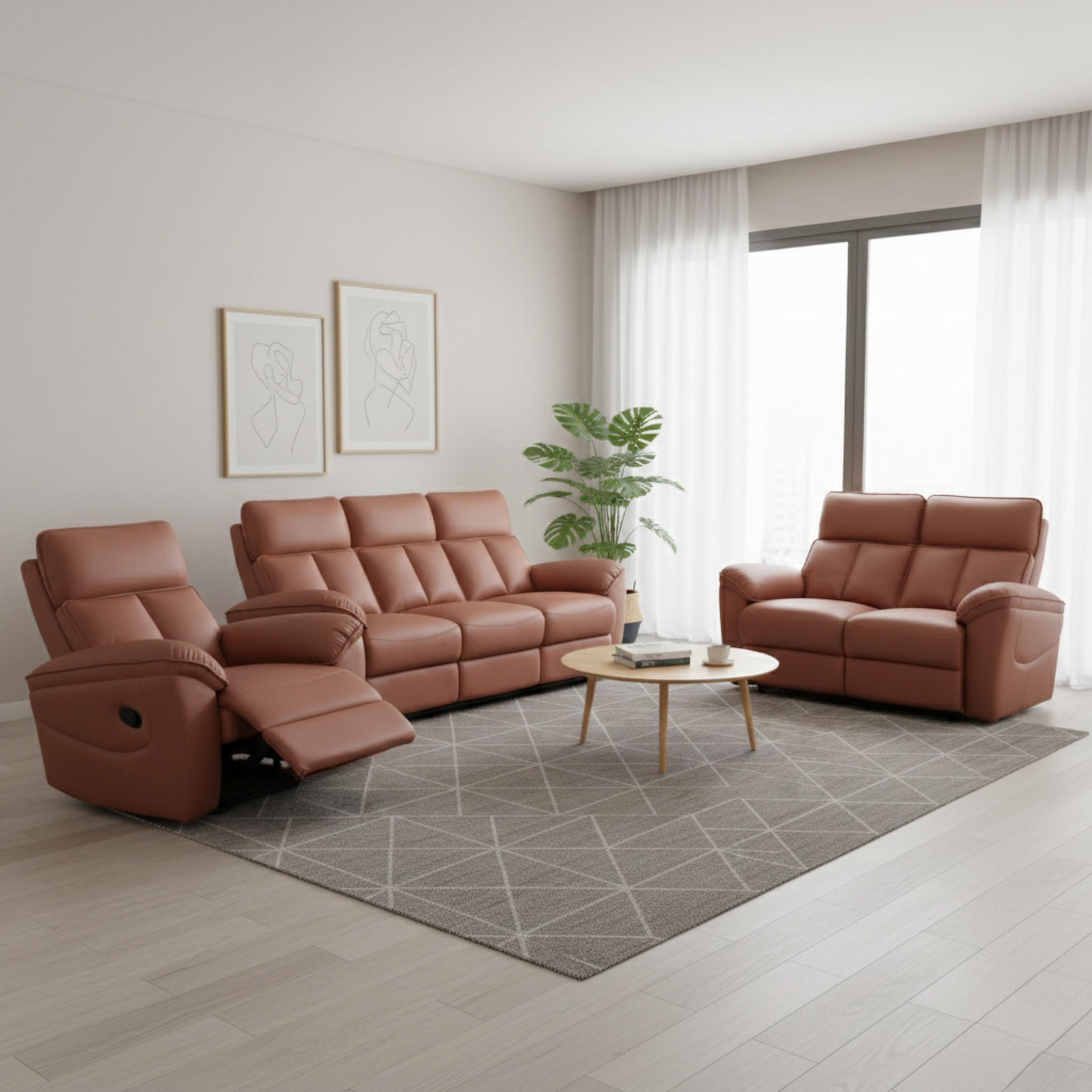 Lorven Genuine Leather Adjustable Headrest Recliner Sofa