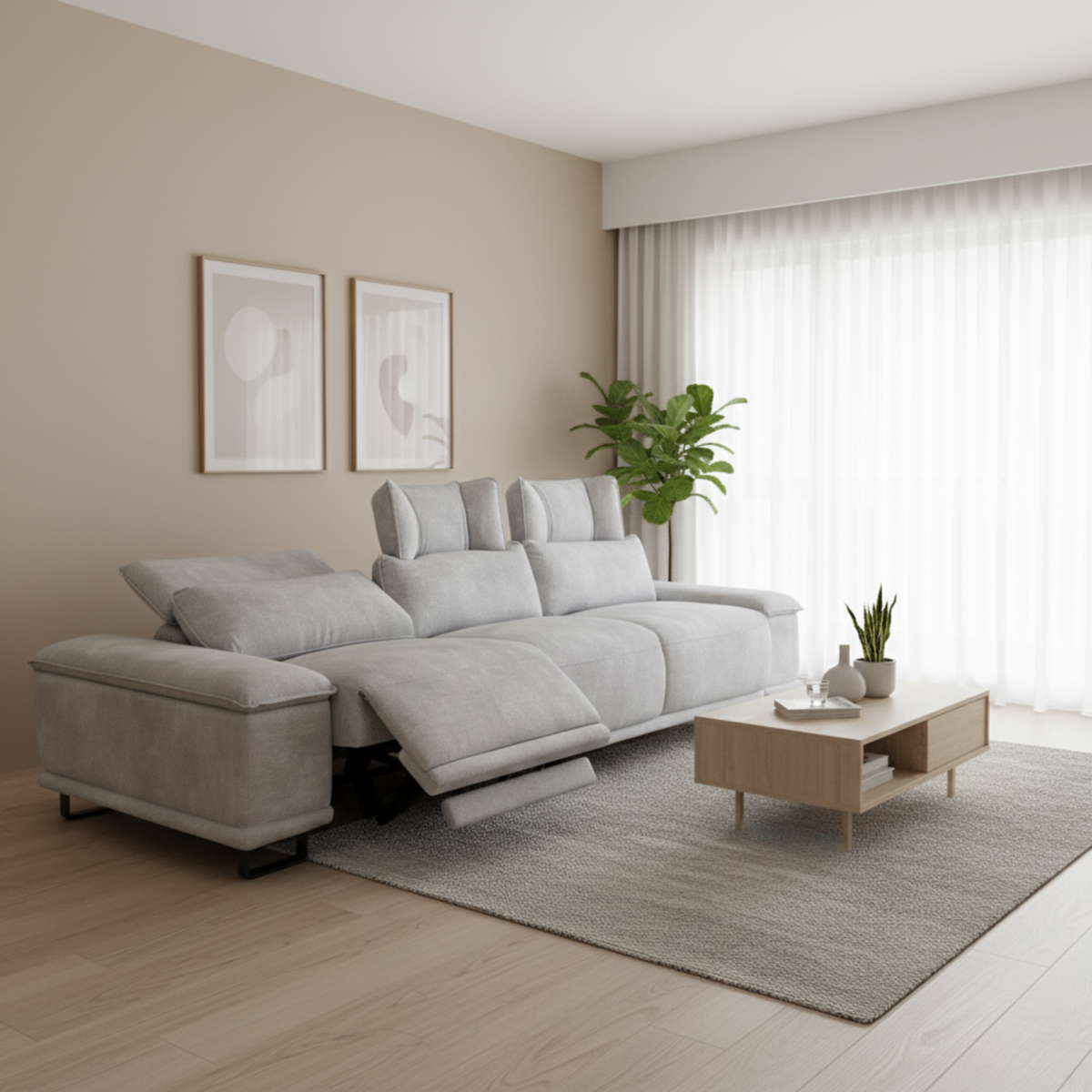 Invar Fabric Adjustable Headrest Recliner Sofa (Pet Friendly & Easy Clean)