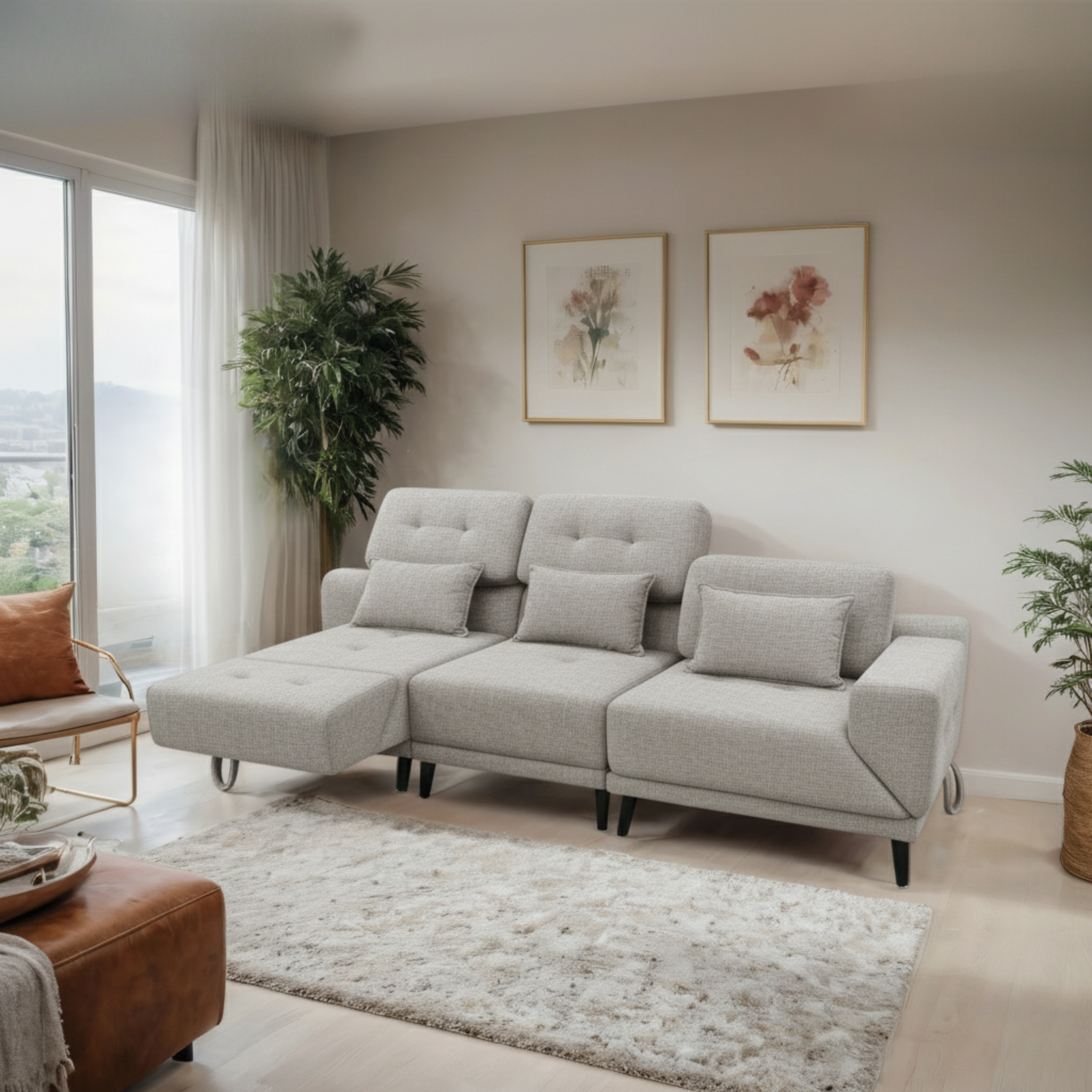 Ryval Fabric Adjustable Backrest & Armrest Sectional Sofa (Pet Friendly & Easy Clean)