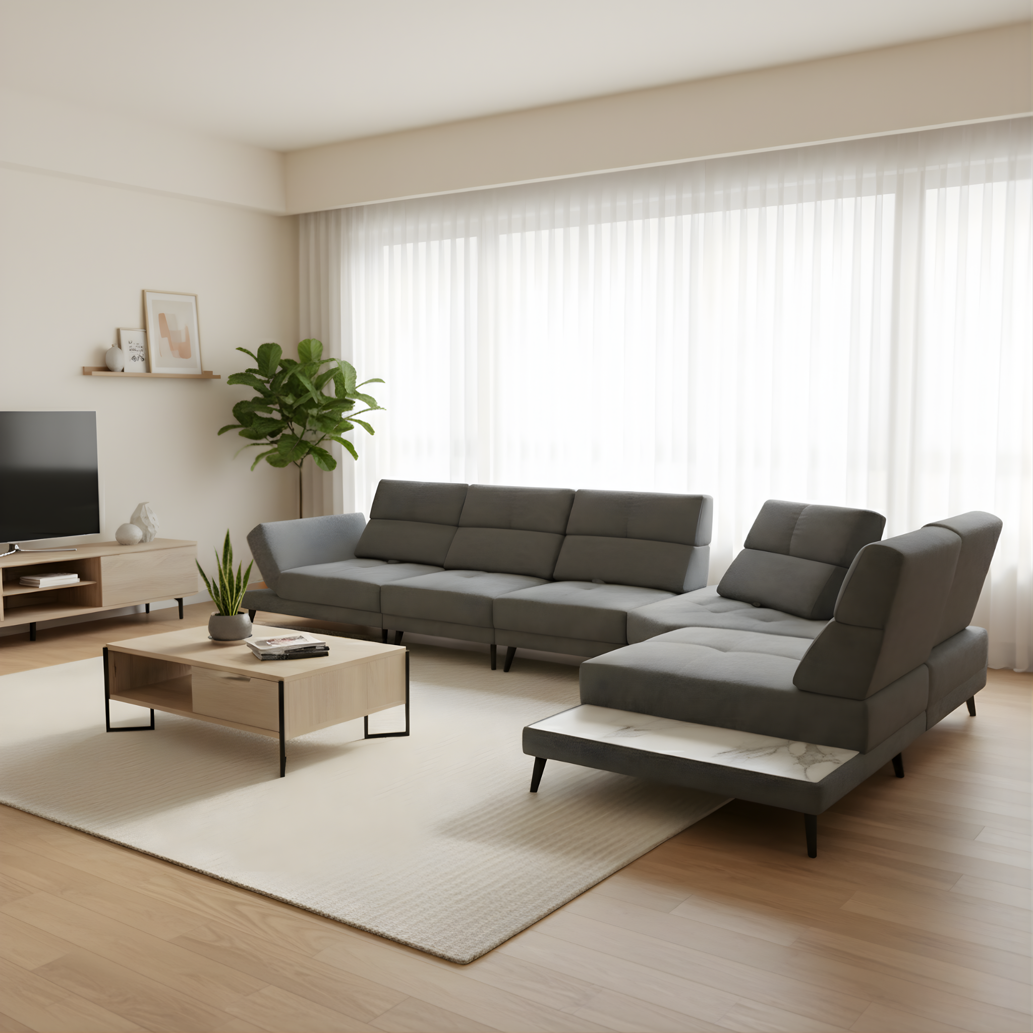 Norrel Fabric Adjustable Backrest & Armrest Corner Sofa (Sectional) (Pet Friendly & Easy Clean)