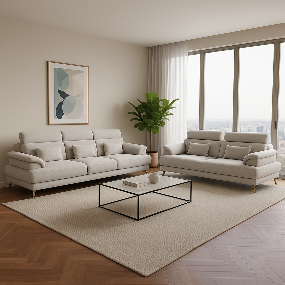 Lymor Fabric Adjustable Backrest & Headrest Sofa