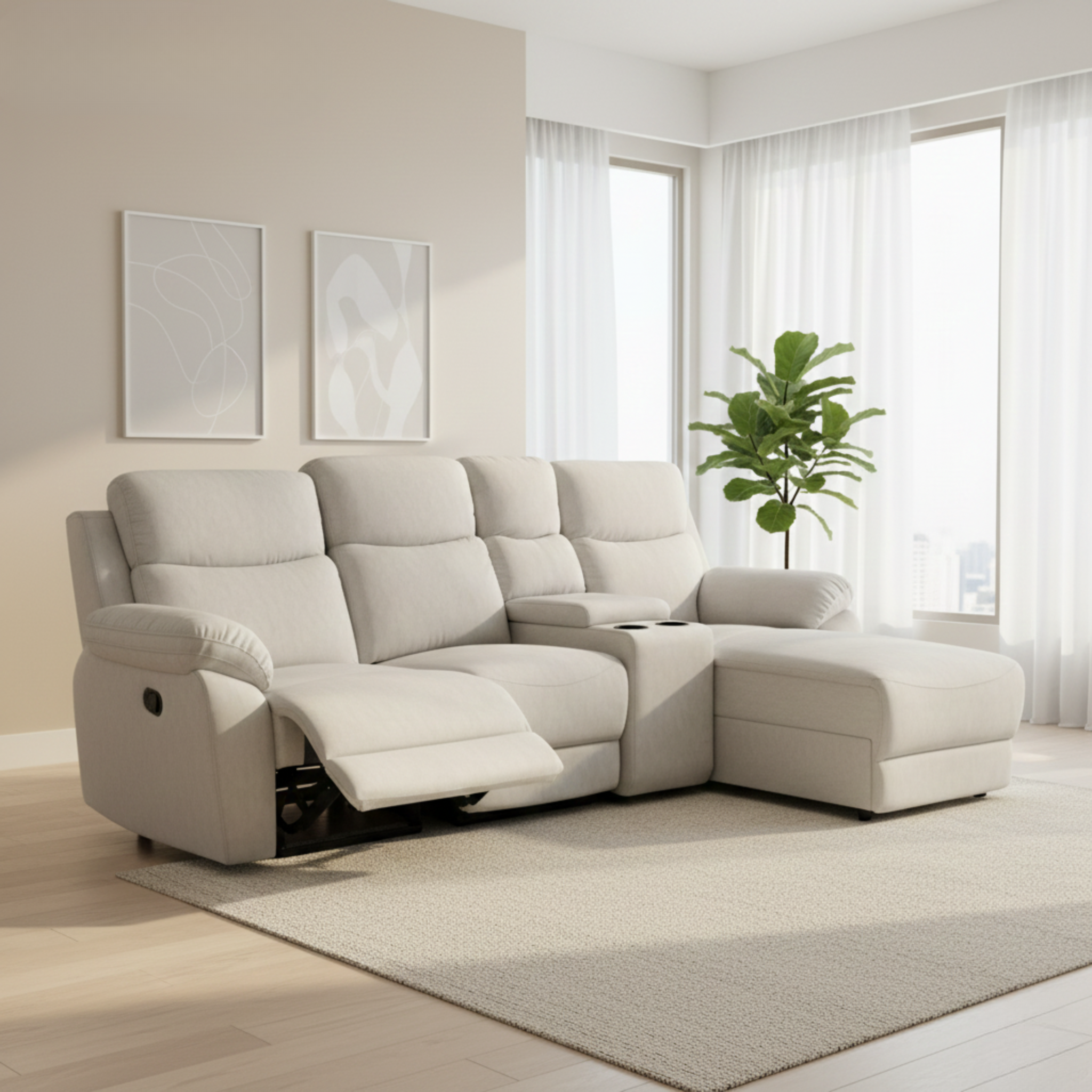 Yanor Fabric Recliner L-Shaped Sofa (Pet Friendly & Easy Clean)