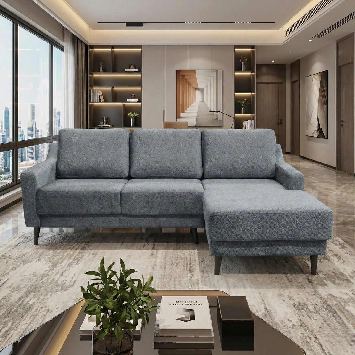 Norviel Fabric L-Shaped Sofa (Pet Friendly & Easy Clean)