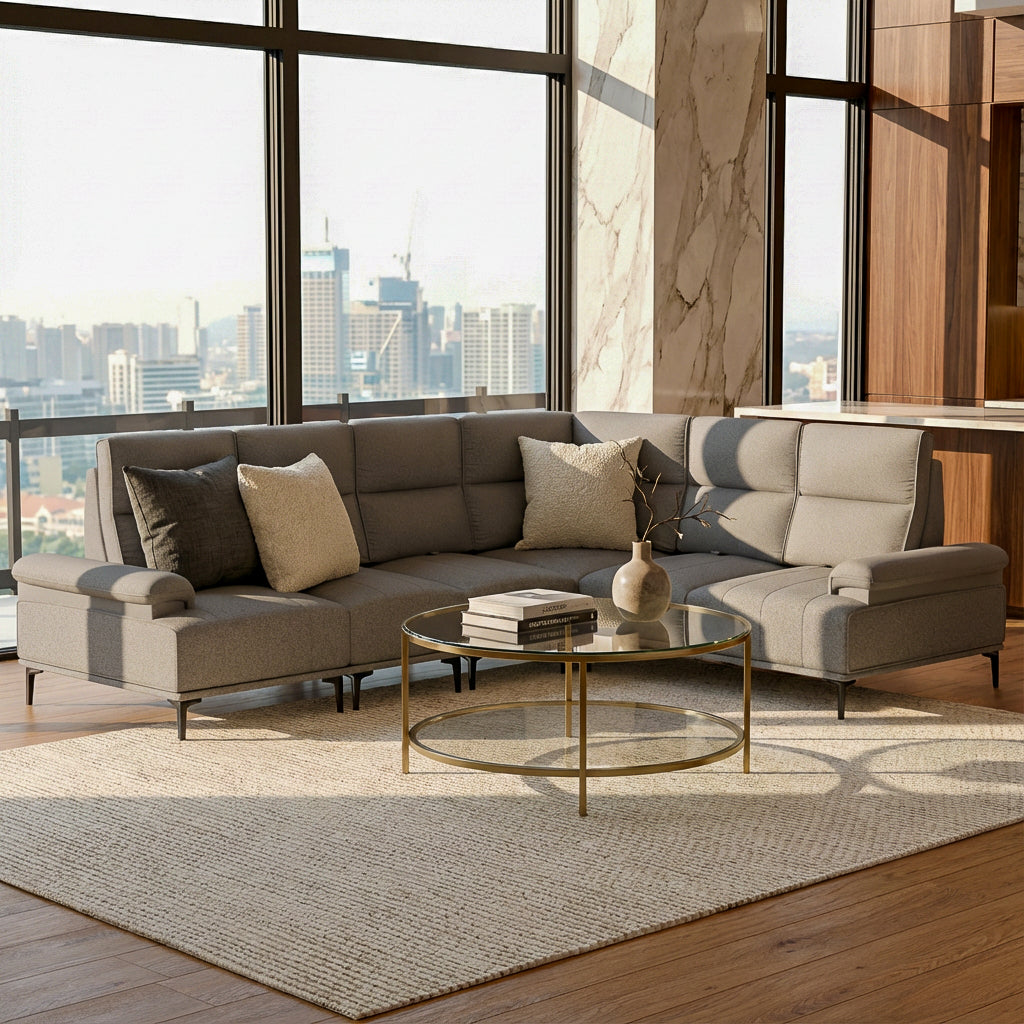 Orrian Fabric Adjustable Backrest Corner Sofa (Pet Friendly & Easy Clean)