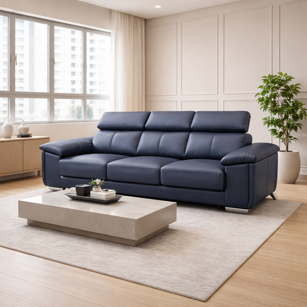 Zevin Genuine Leather Adjustable Headrest Sofa