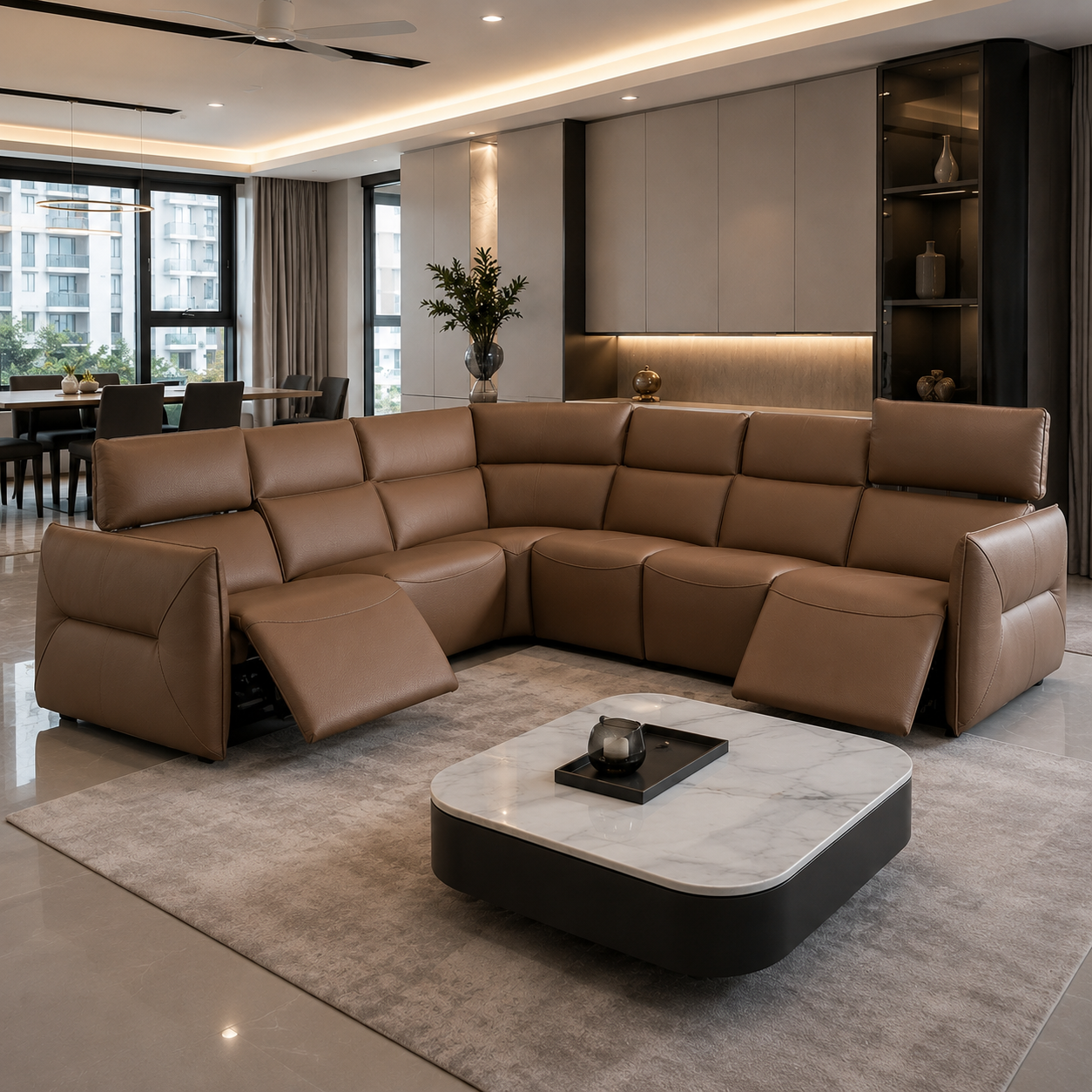 Cazaro Genuine Leather Recliner Sectional Sofa MB