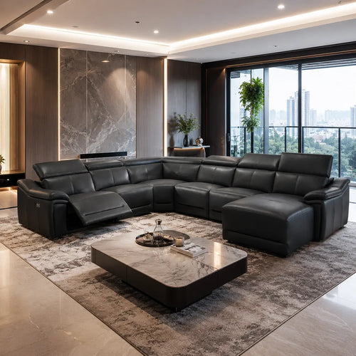 Liorique Genuine Leather Recliner Sectional Sofa MB