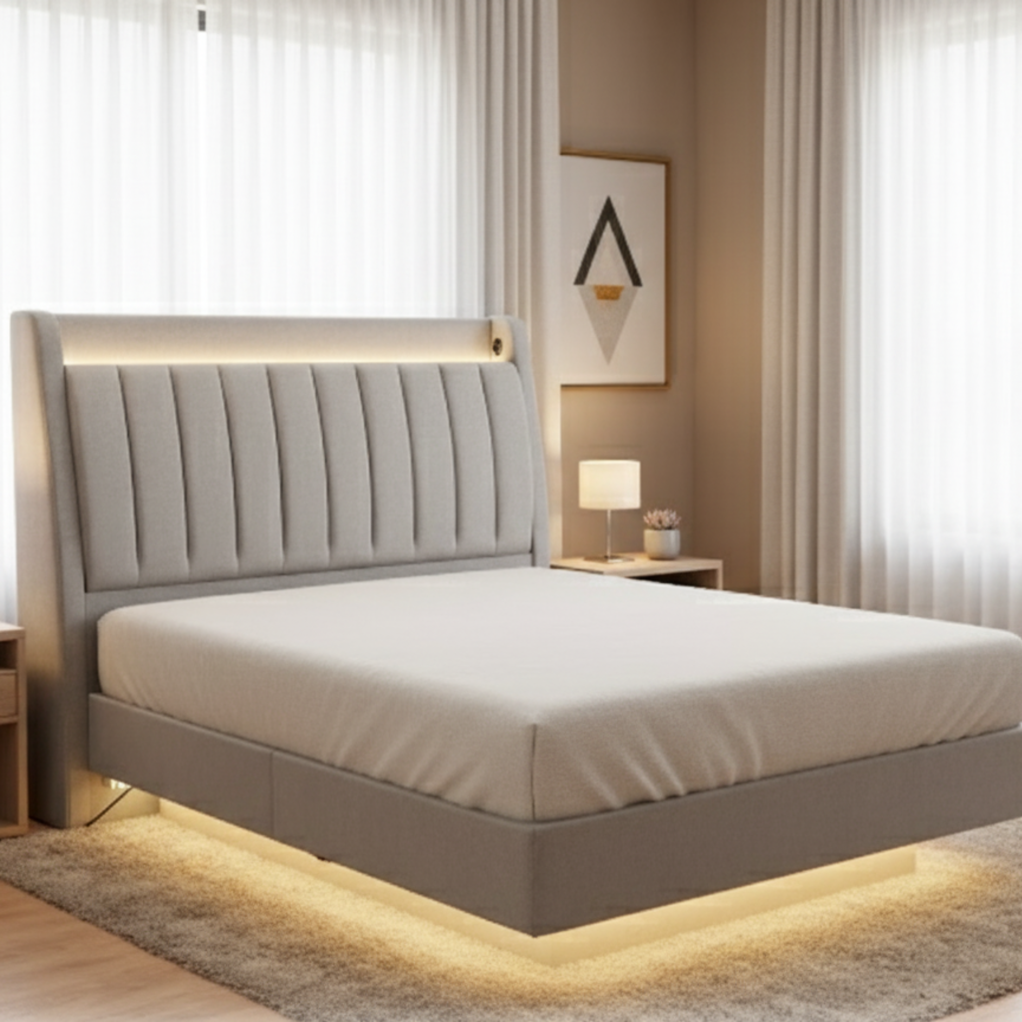 Kairos Fabric Headboard Storage Floating Bed Frame (Pet Friendly & Easy Clean)