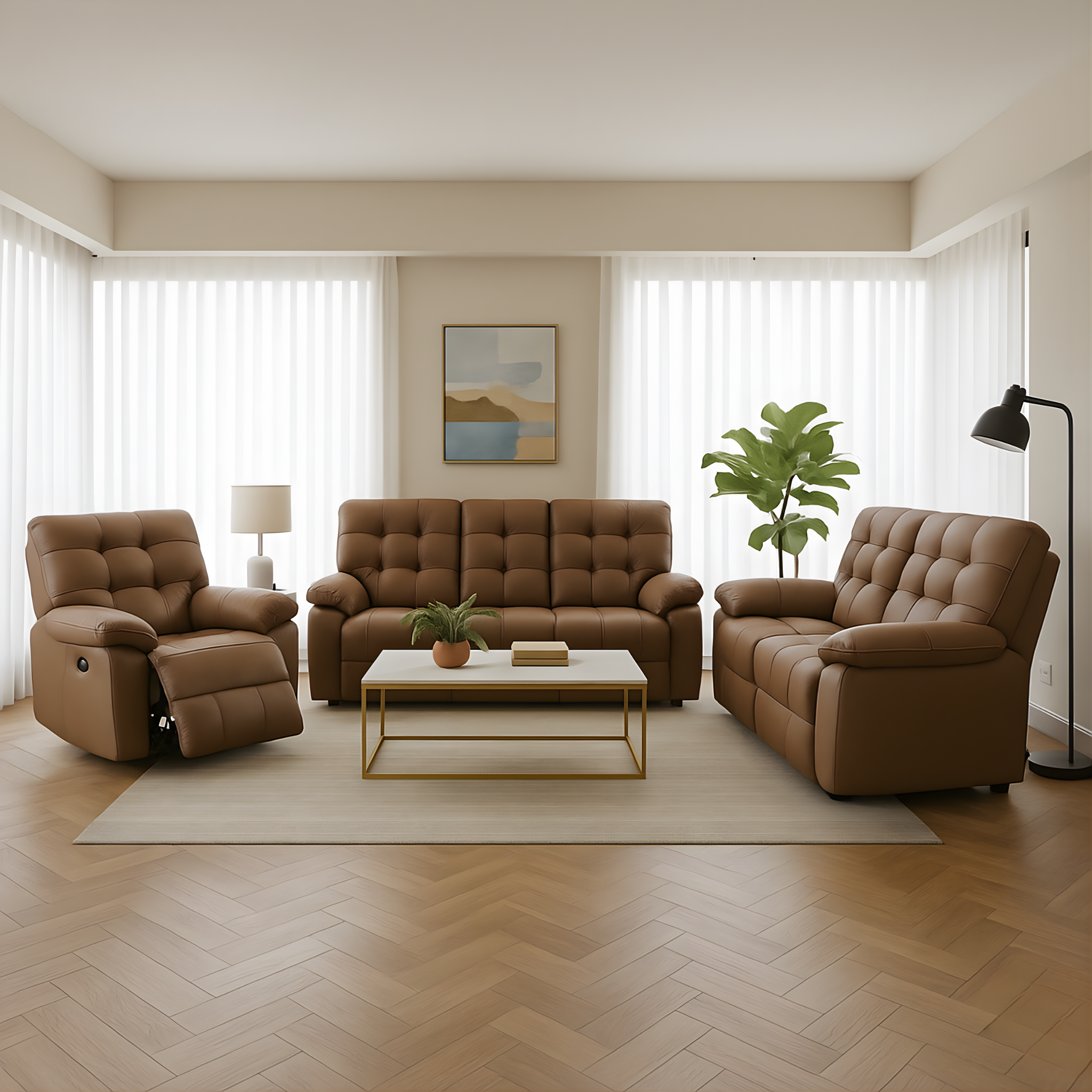 Elros Genuine Leather Recliner Sofa (Pet Friendly & Easy Clean)