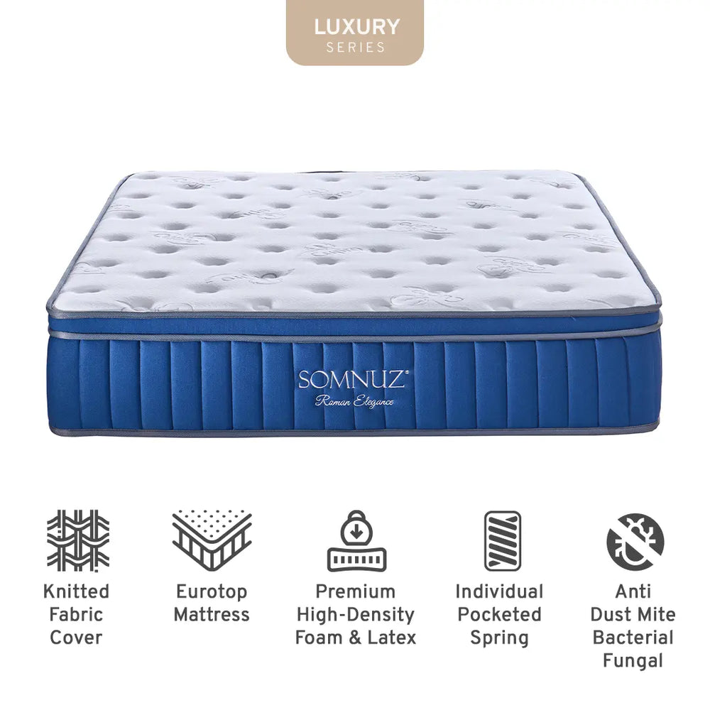 Somnuz® Roman Elegance 12 Inch Individual Pocketed Spring Mattress Somnuz