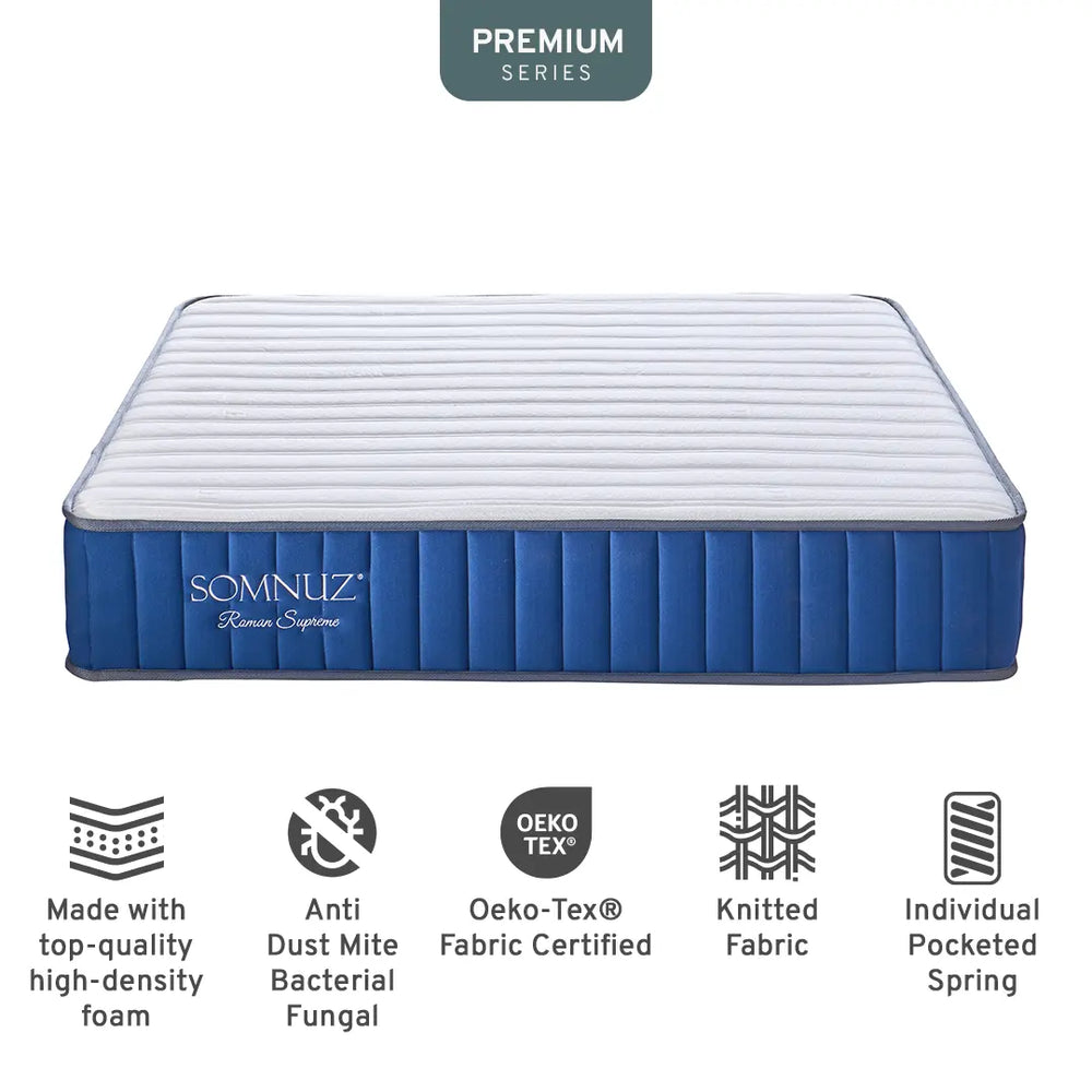 Somnuz® Roman Supreme 10 Inch Individual Pocketed Spring Mattress Somnuz