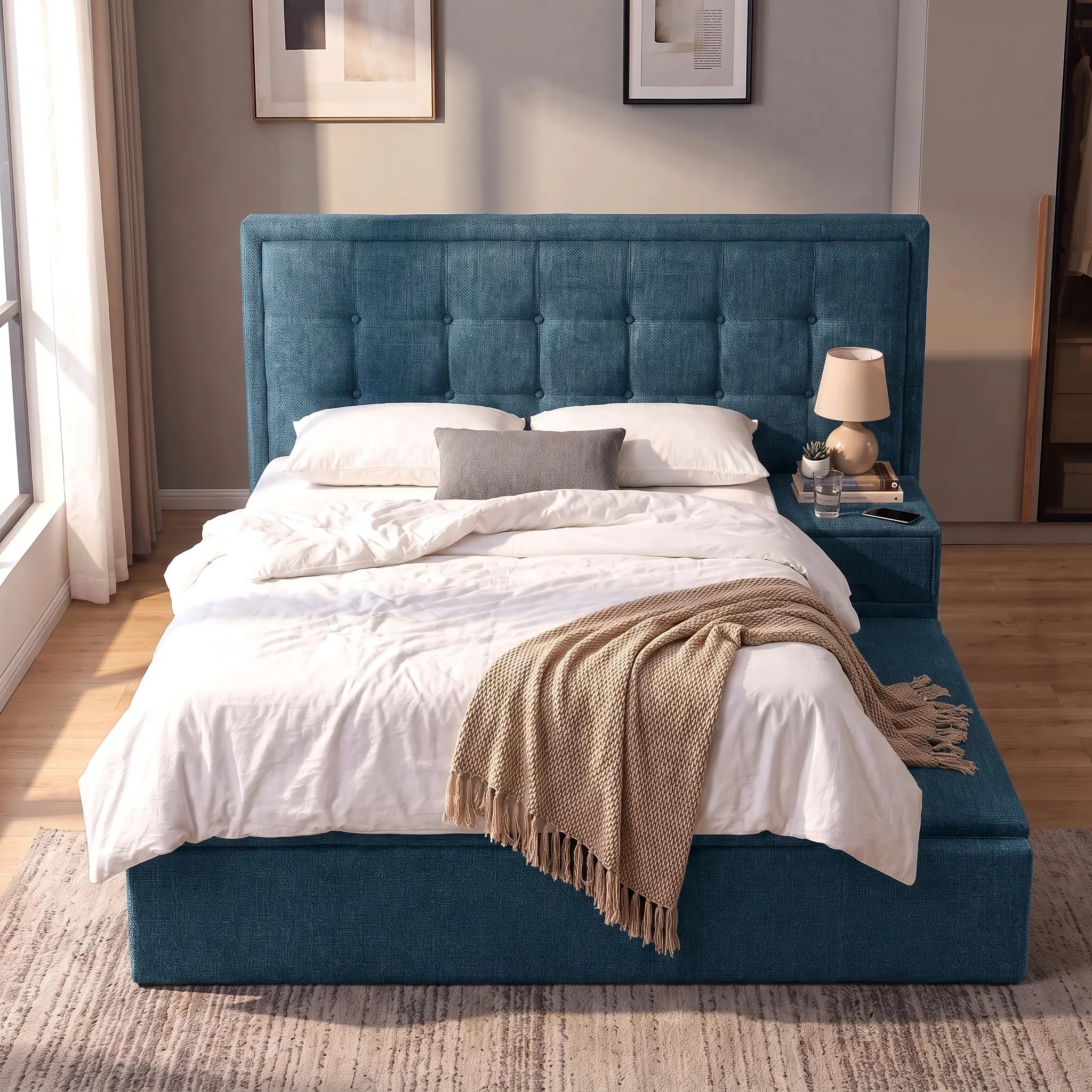 Covelle Fabric Platform Storage Bed Frame (Water Repellent) ARS