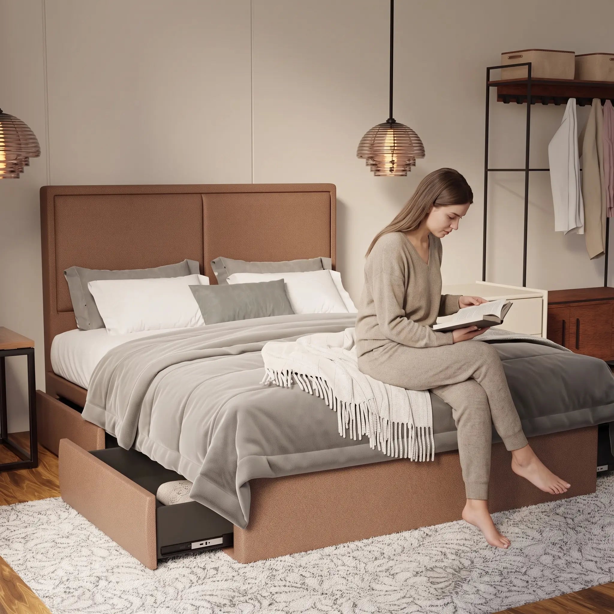 Bravelle Fabric Drawer Bed Frame (Water Repellent & Pet friendly) by Somnuz - Lifestyle