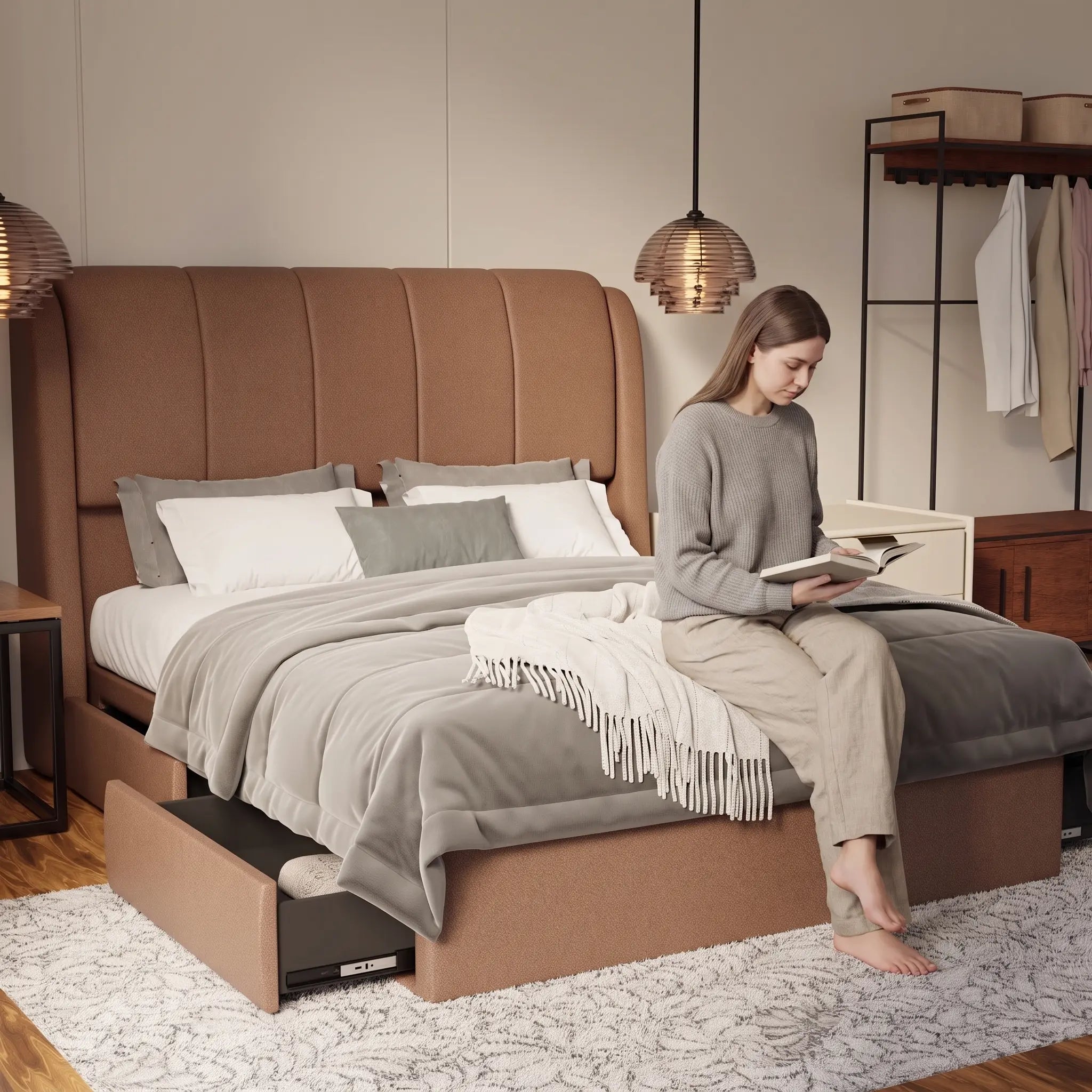 Brinley Fabric Drawer Bed Frame (Water Repellent & Pet friendly) by Somnuz - Lifestyle