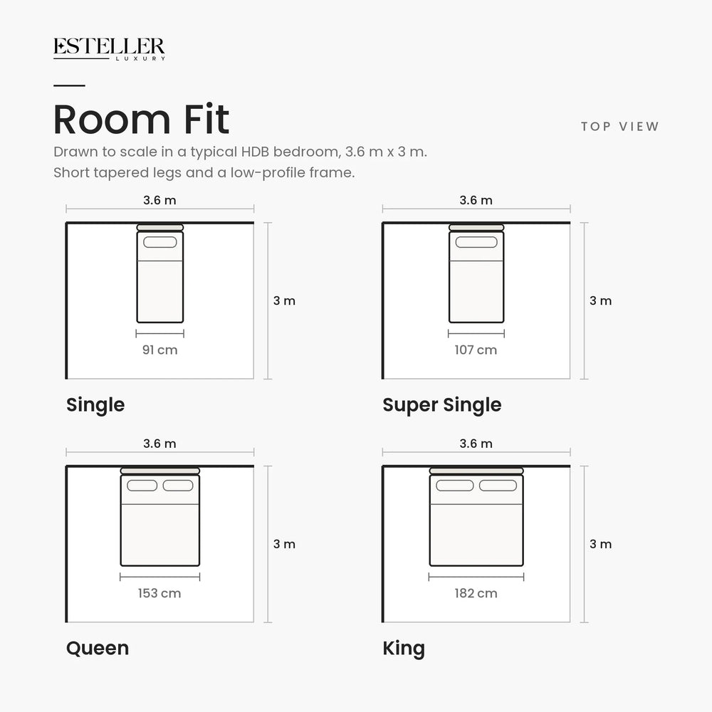 Endora Fabric Bed Frame (Water Repellent & Pet friendly) by Somnuz - Room Fit