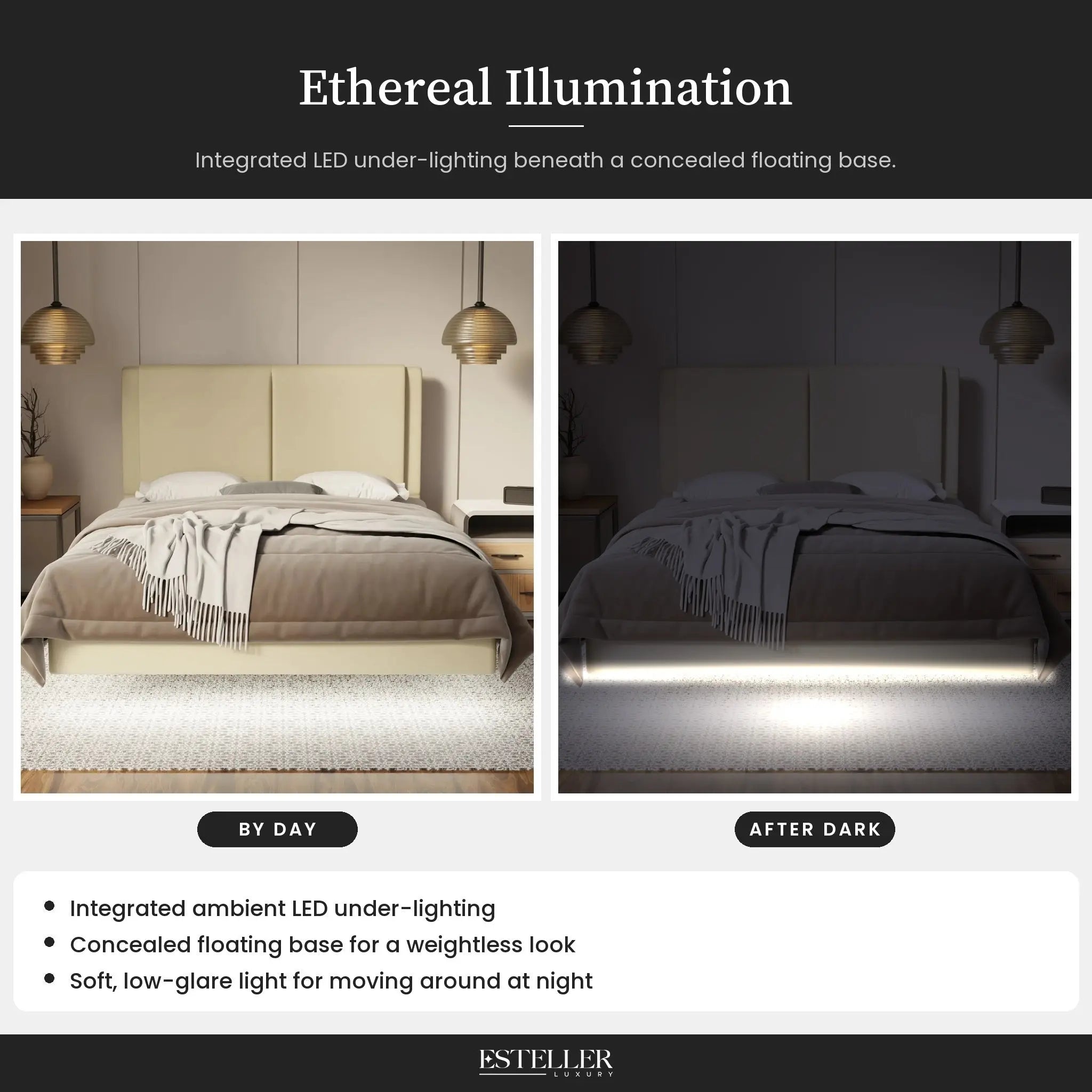 LED under-lighting by day and after dark