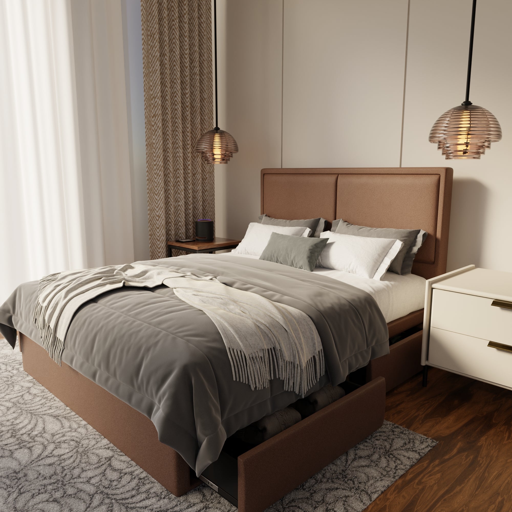 Bravelle Fabric Drawer Bed Frame (Water Repellent & Pet friendly) by Somnuz