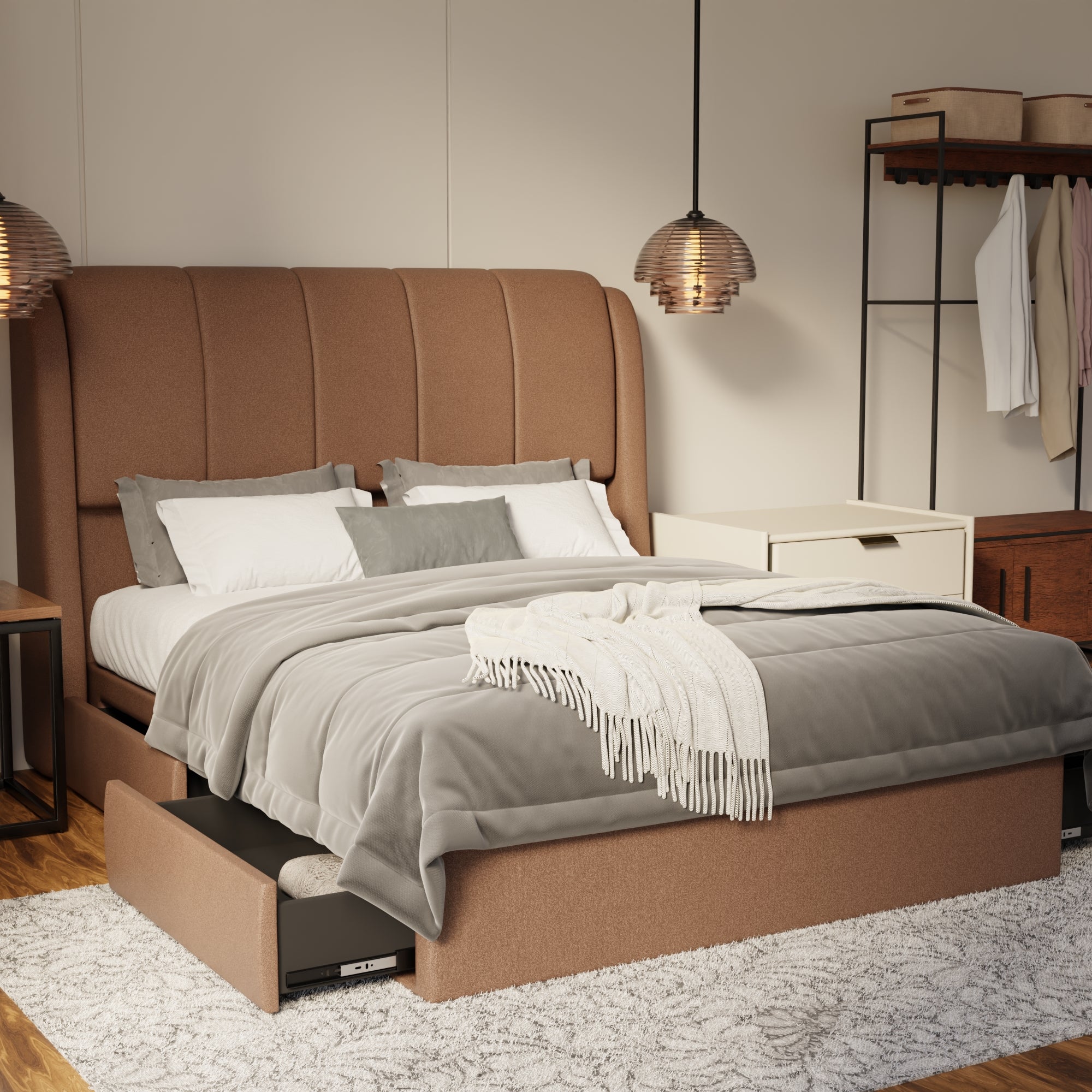 Brinley Fabric Drawer Bed Frame (Water Repellent & Pet friendly) by Somnuz