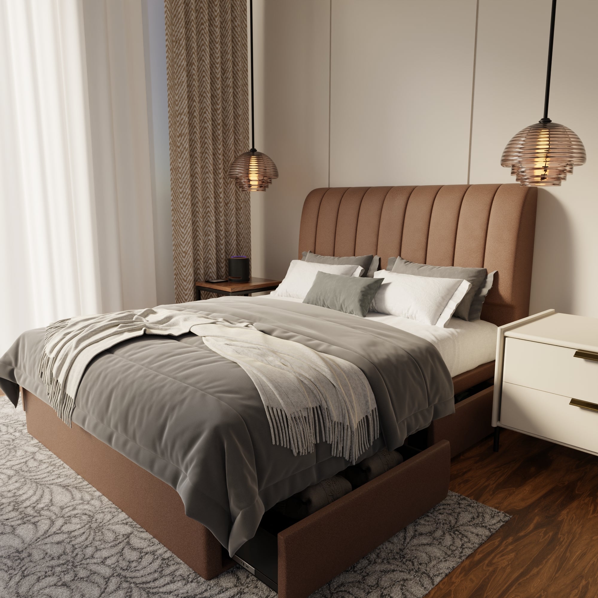 Kuro Fabric Drawer Bed Frame (Water Repellent & Pet friendly) by Somnuz