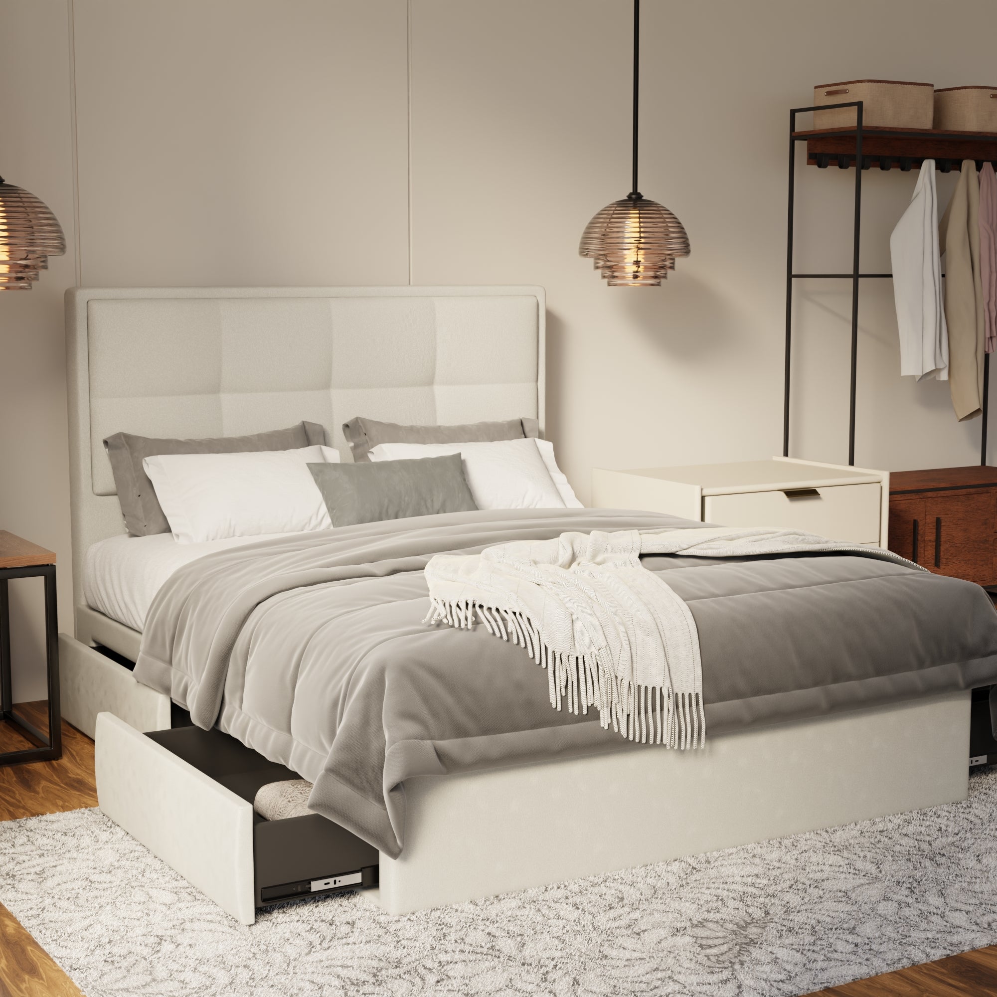 Solvane Fabric Drawer Bed Frame (Water Repellent & Pet friendly) by Somnuz