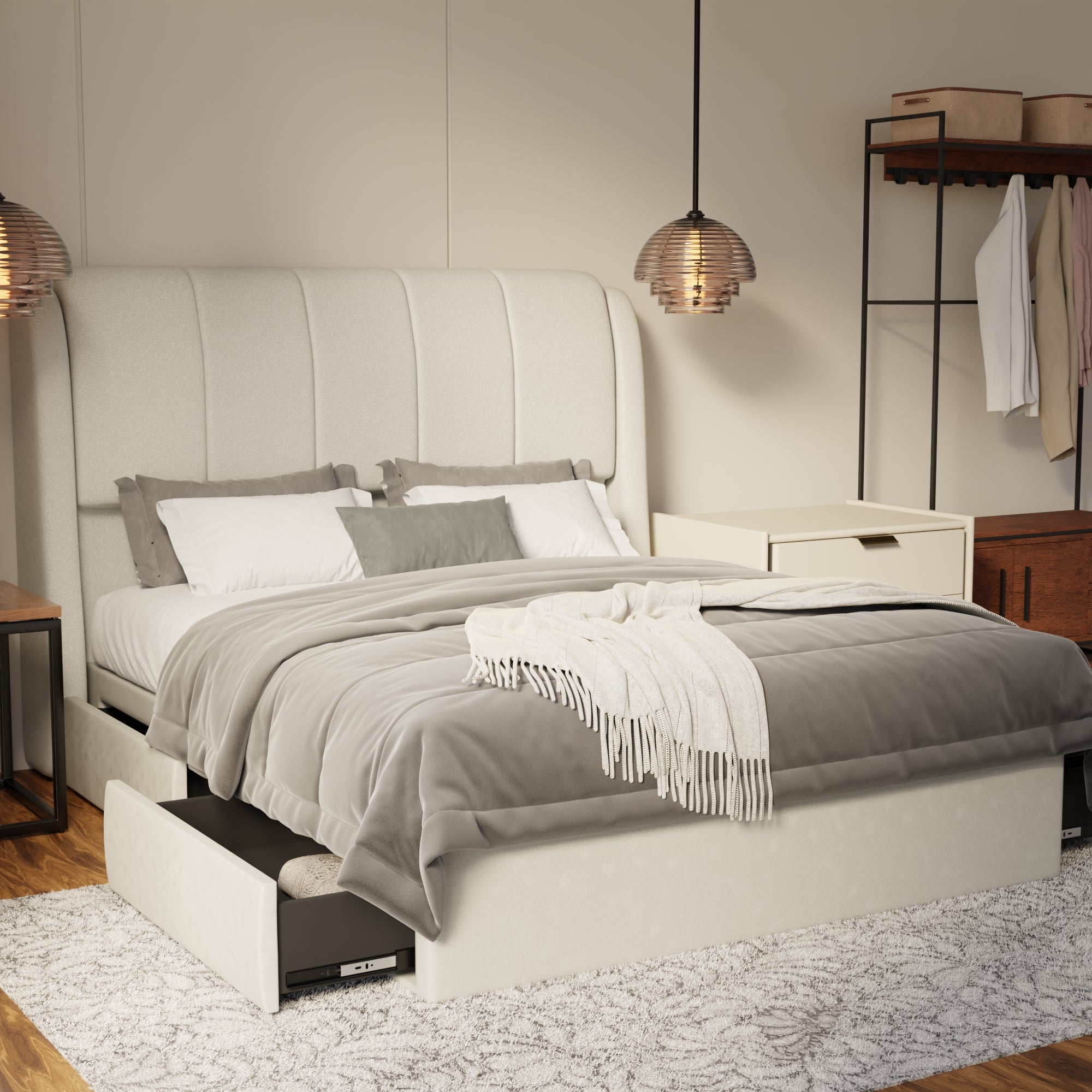 Brinley Fabric Drawer Bed Frame (Water Repellent & Pet friendly) by Somnuz