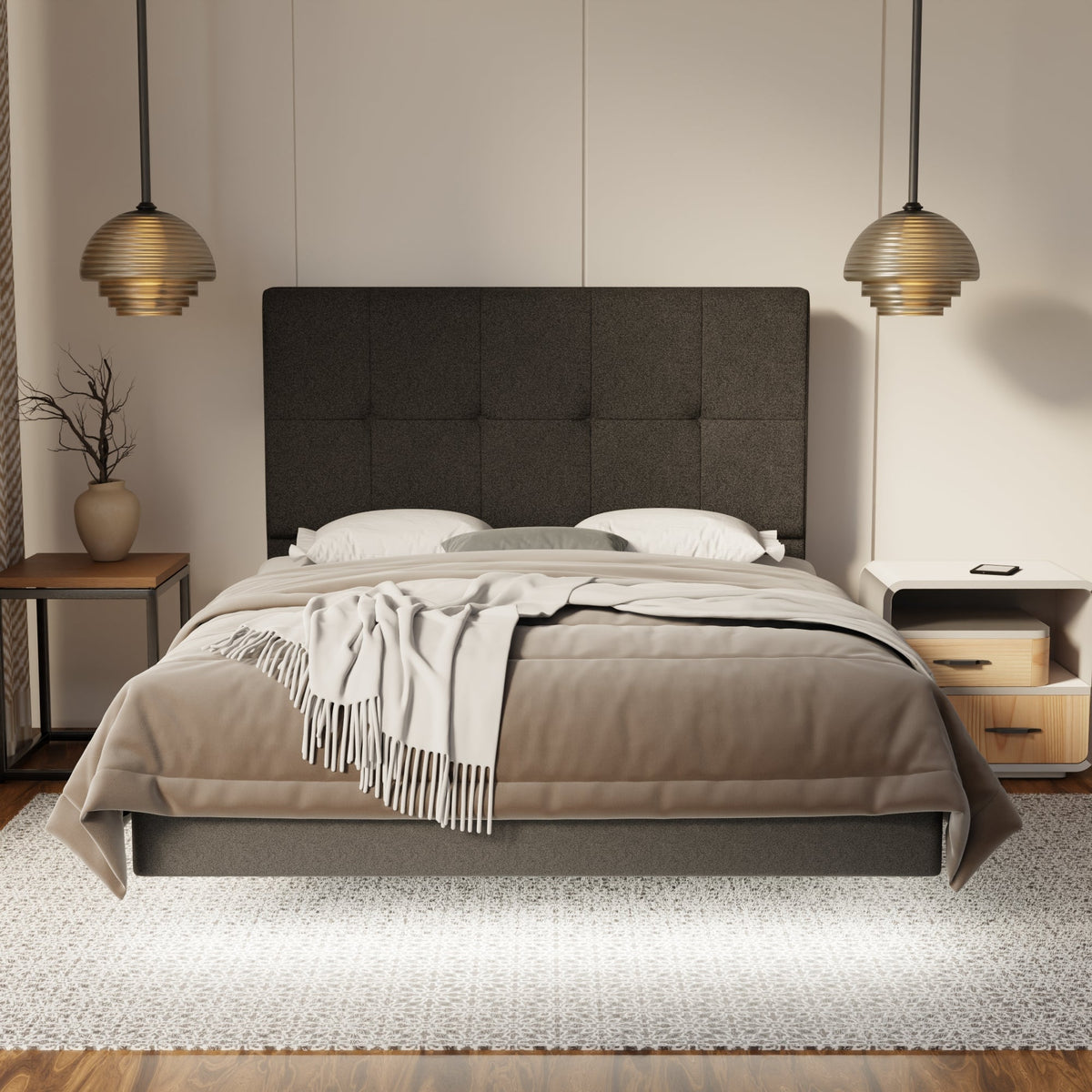 Marlowe Fabric Floating Bed Frame (Water Repellent, Pet Friendly & LED) SSE