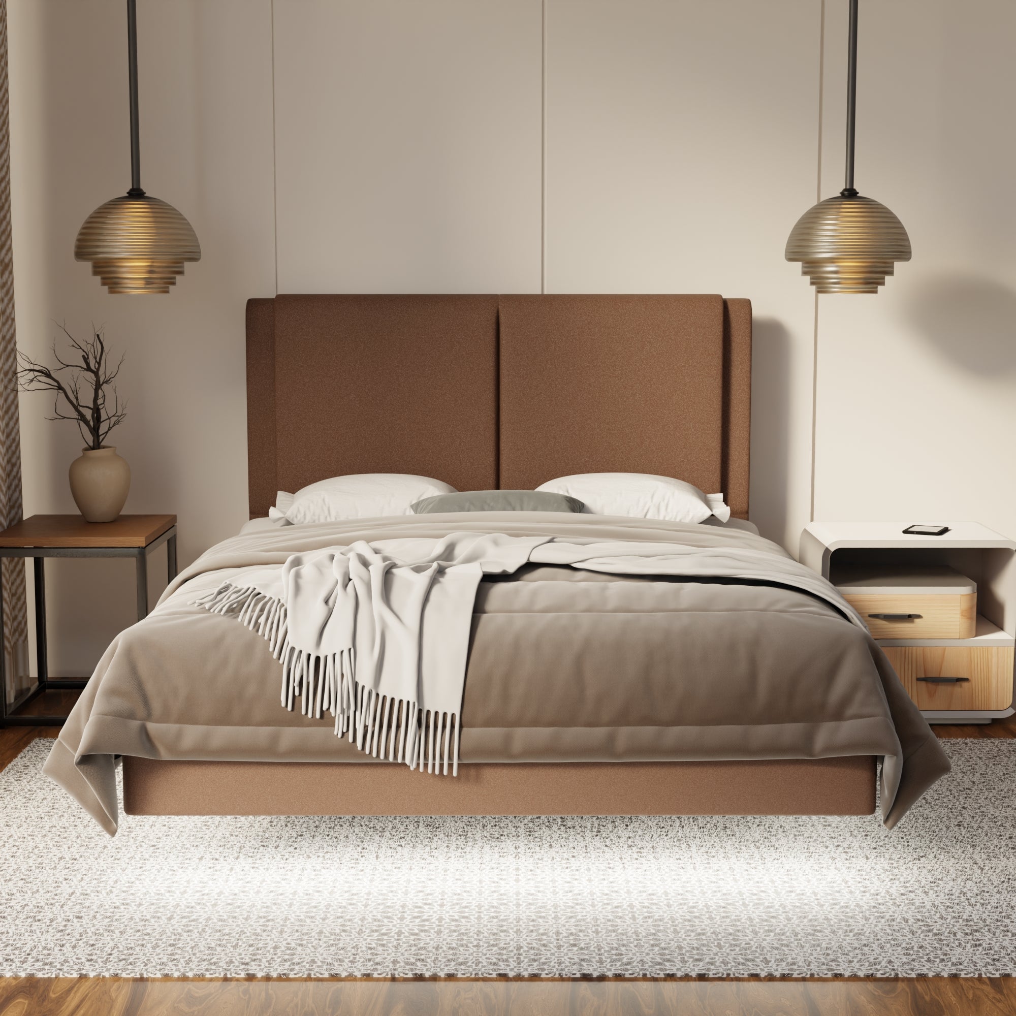 Vance Fabric Floating Bed Frame (Water Repellent, Pet Friendly & LED) SSE