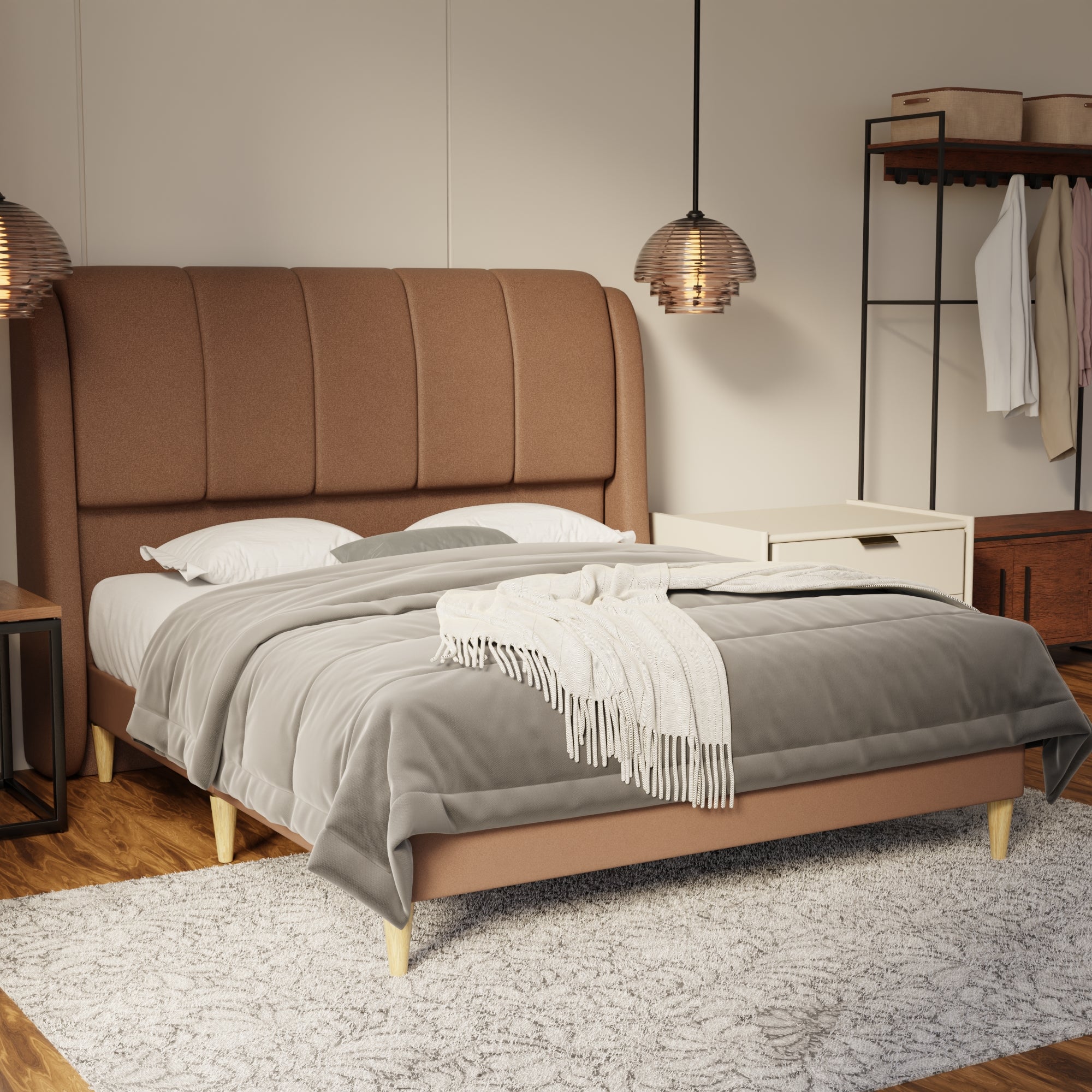 Brinley Fabric Bed Frame (Water Repellent & Pet friendly) by Somnuz