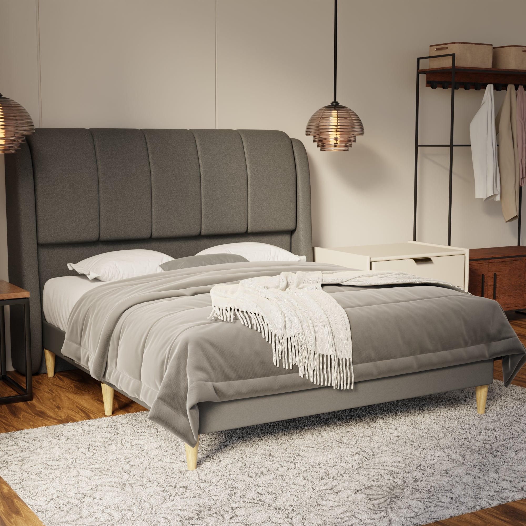 Brinley Fabric Bed Frame (Water Repellent & Pet friendly) by Somnuz