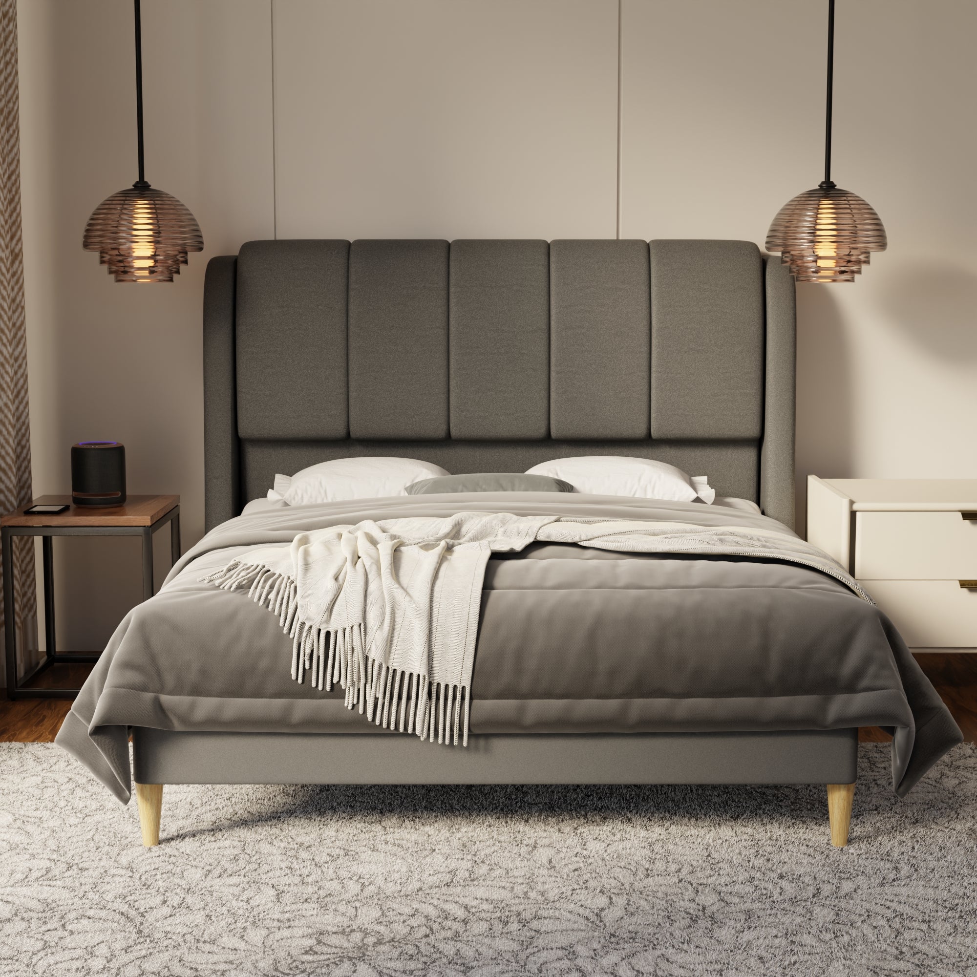 Brinley Fabric Bed Frame (Water Repellent & Pet friendly) by Somnuz