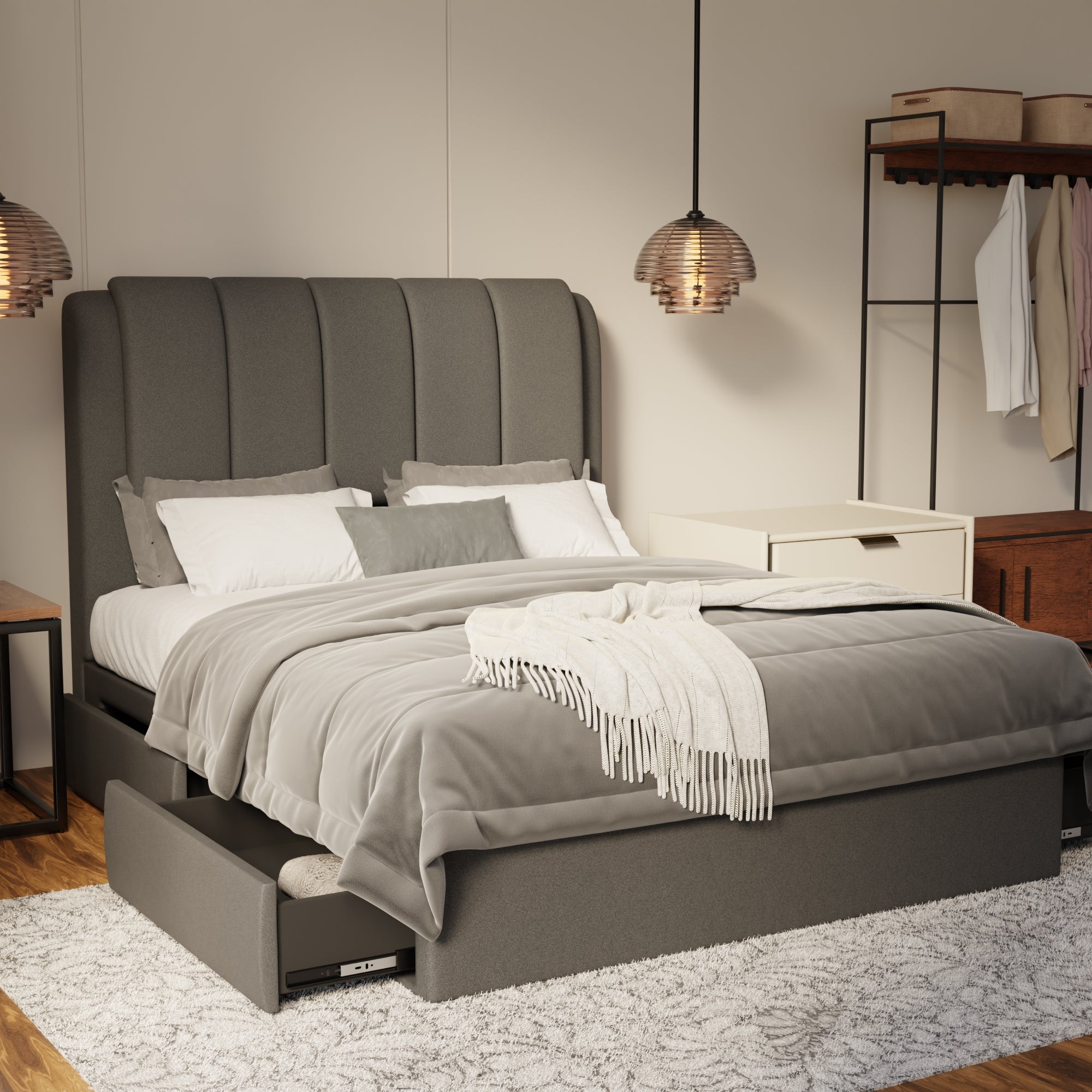 Asteron Fabric Drawer Bed Frame (Water Repellent & Pet friendly) by Somnuz
