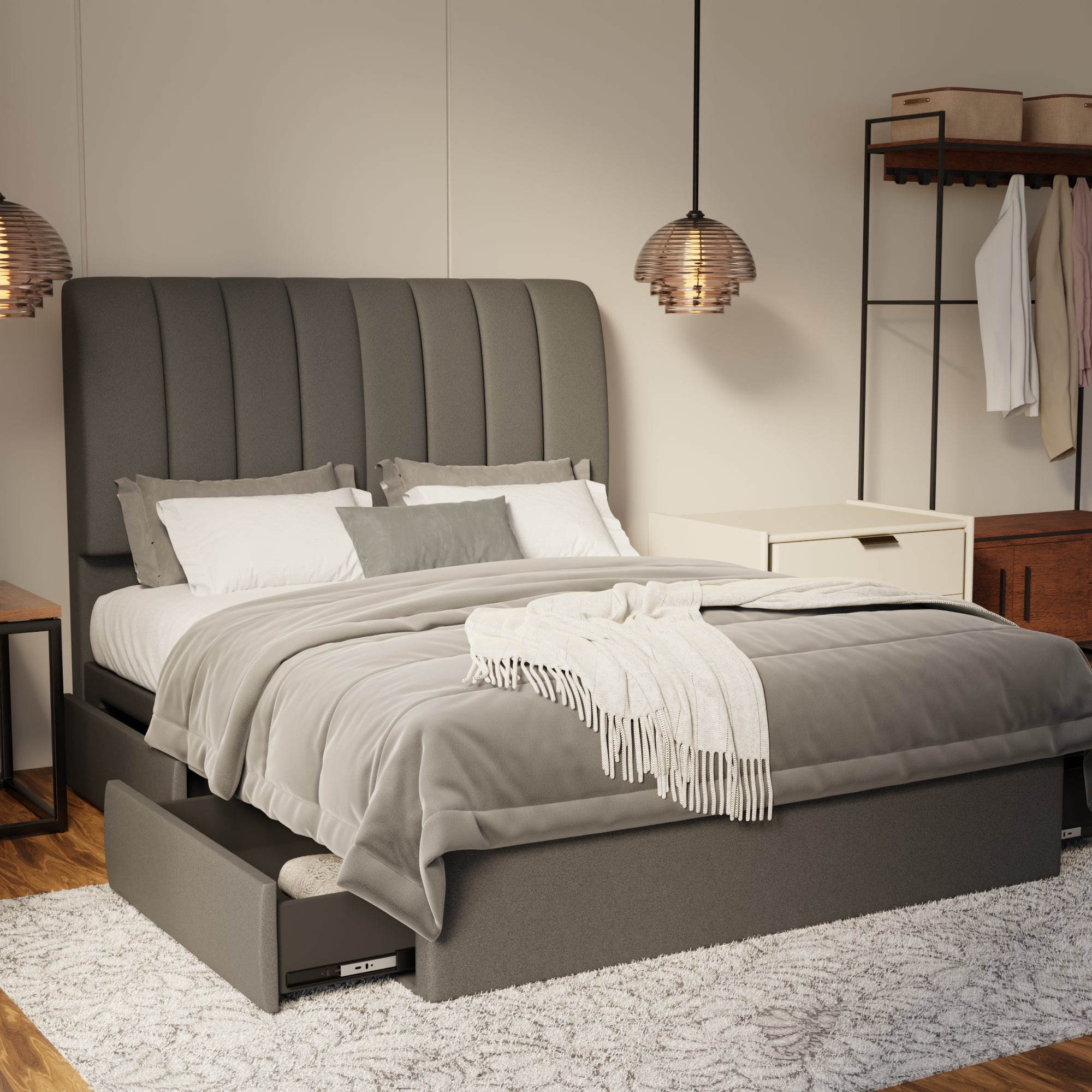 Trevino Fabric Drawer Bed Frame (Water Repellent & Pet friendly) by Somnuz