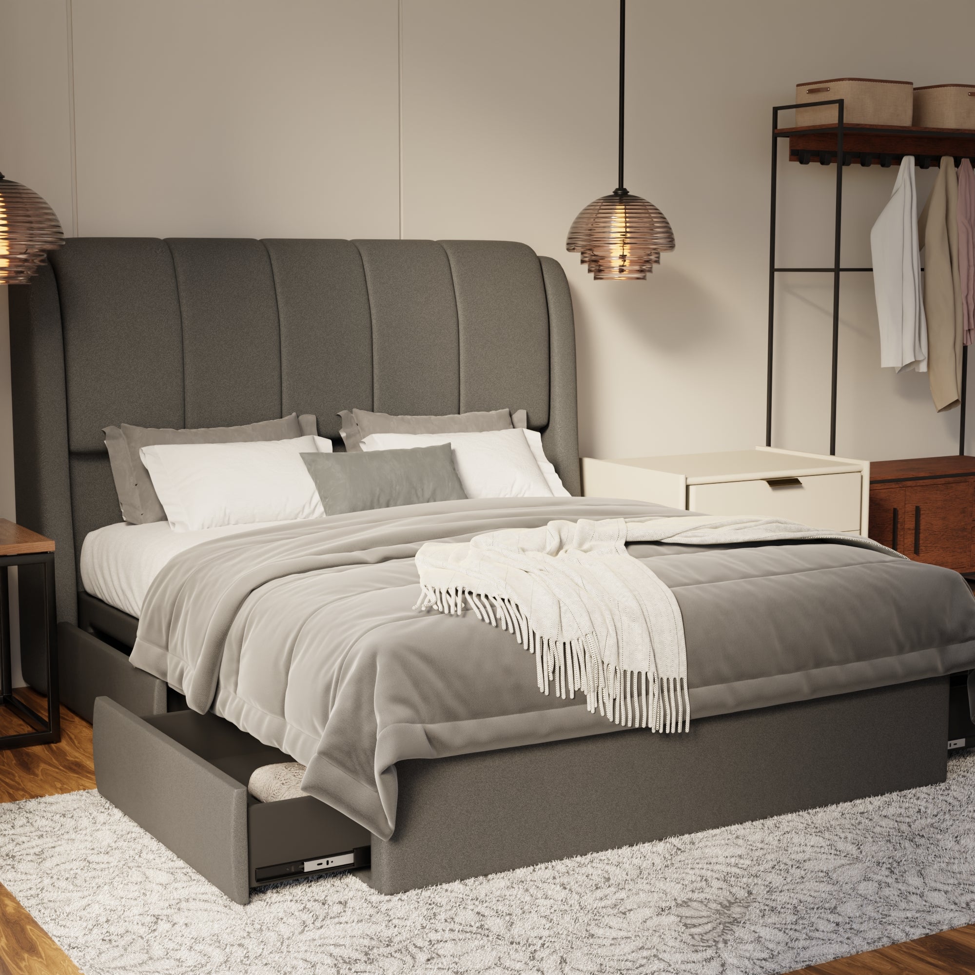 Brinley Fabric Drawer Bed Frame (Water Repellent & Pet friendly) by Somnuz