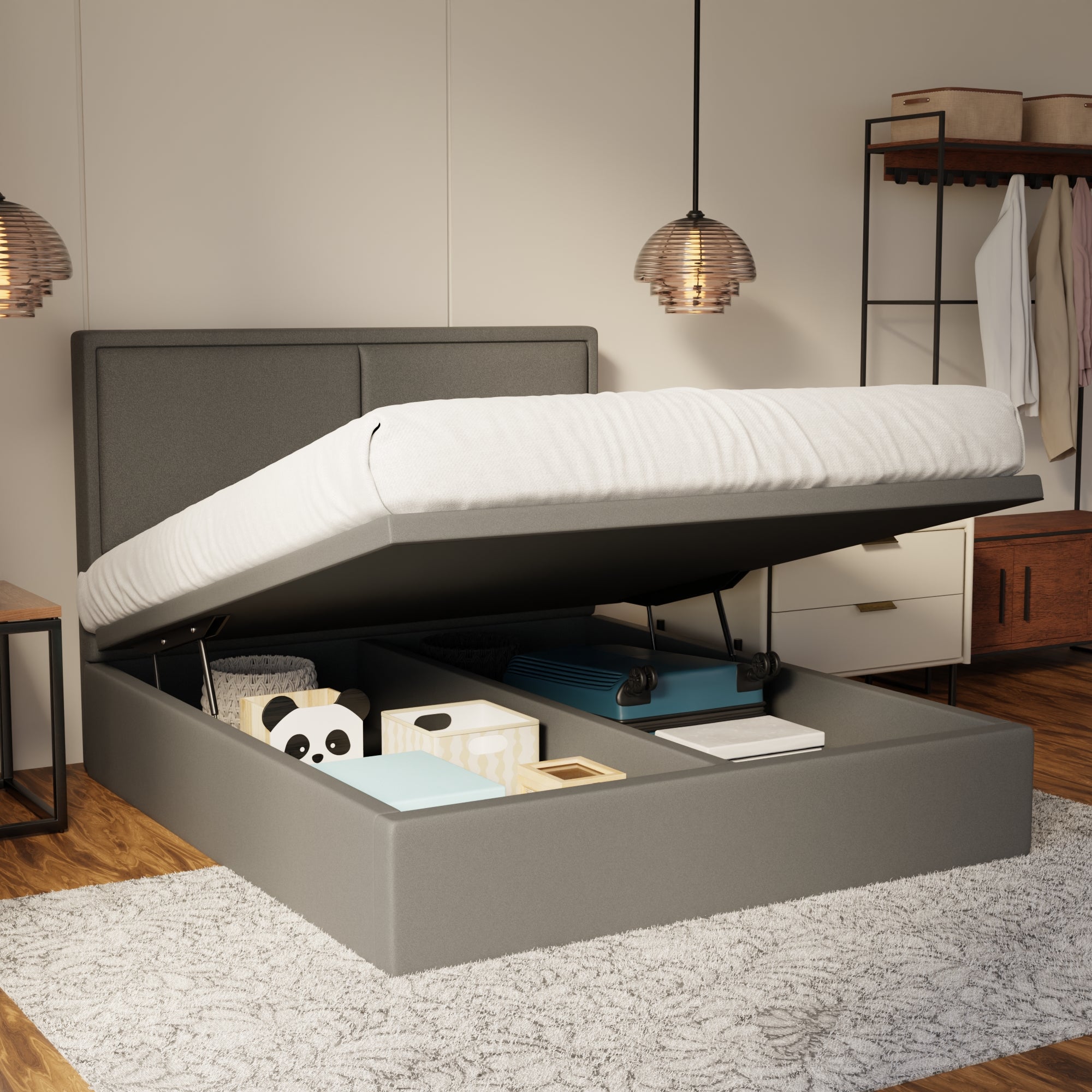 Bravelle Fabric Storage Bed Frame (Water Repellent & Pet Friendly) by Somnuz