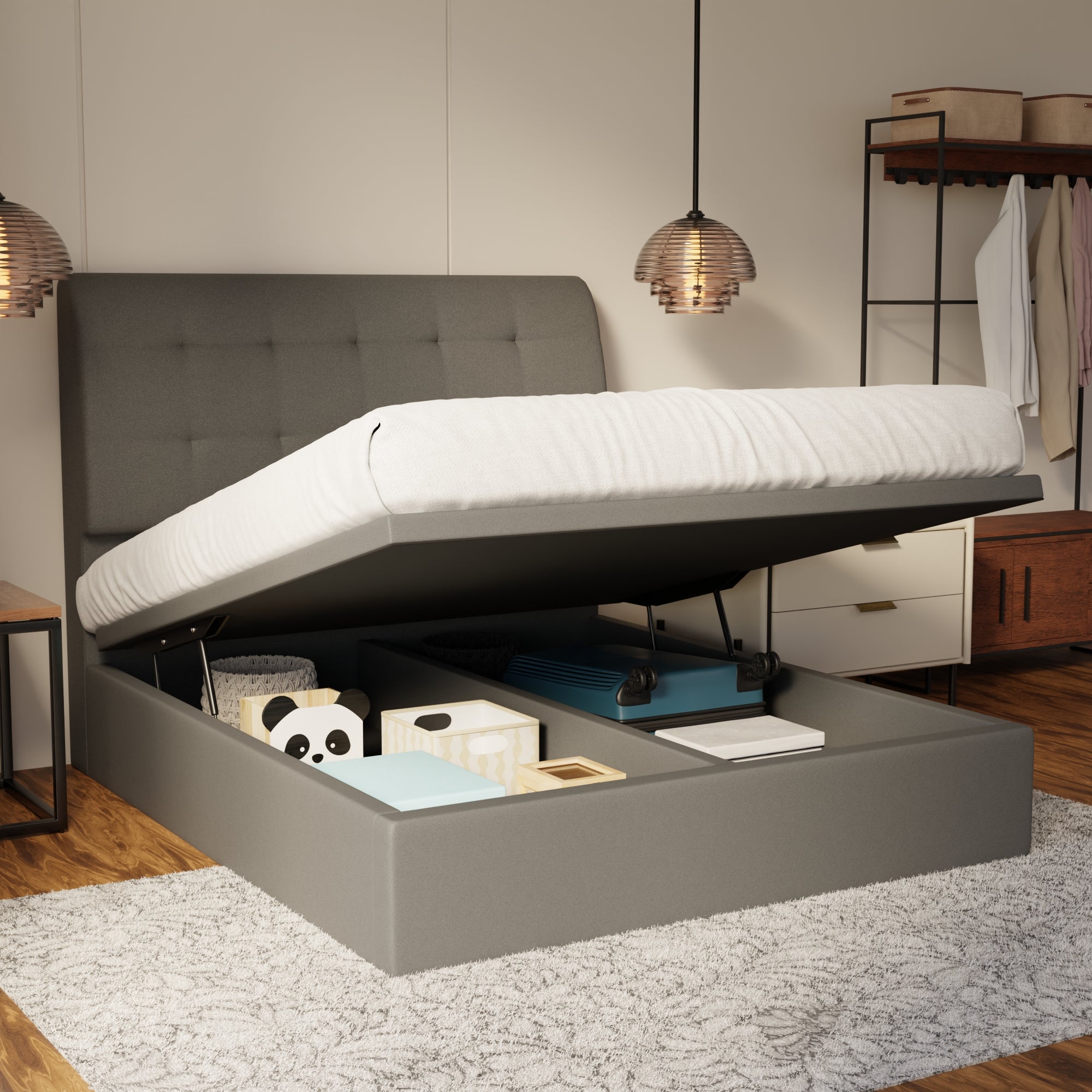 Haldor Fabric Storage Bed Frame (Water Repellent & Pet Friendly) by Somnuz