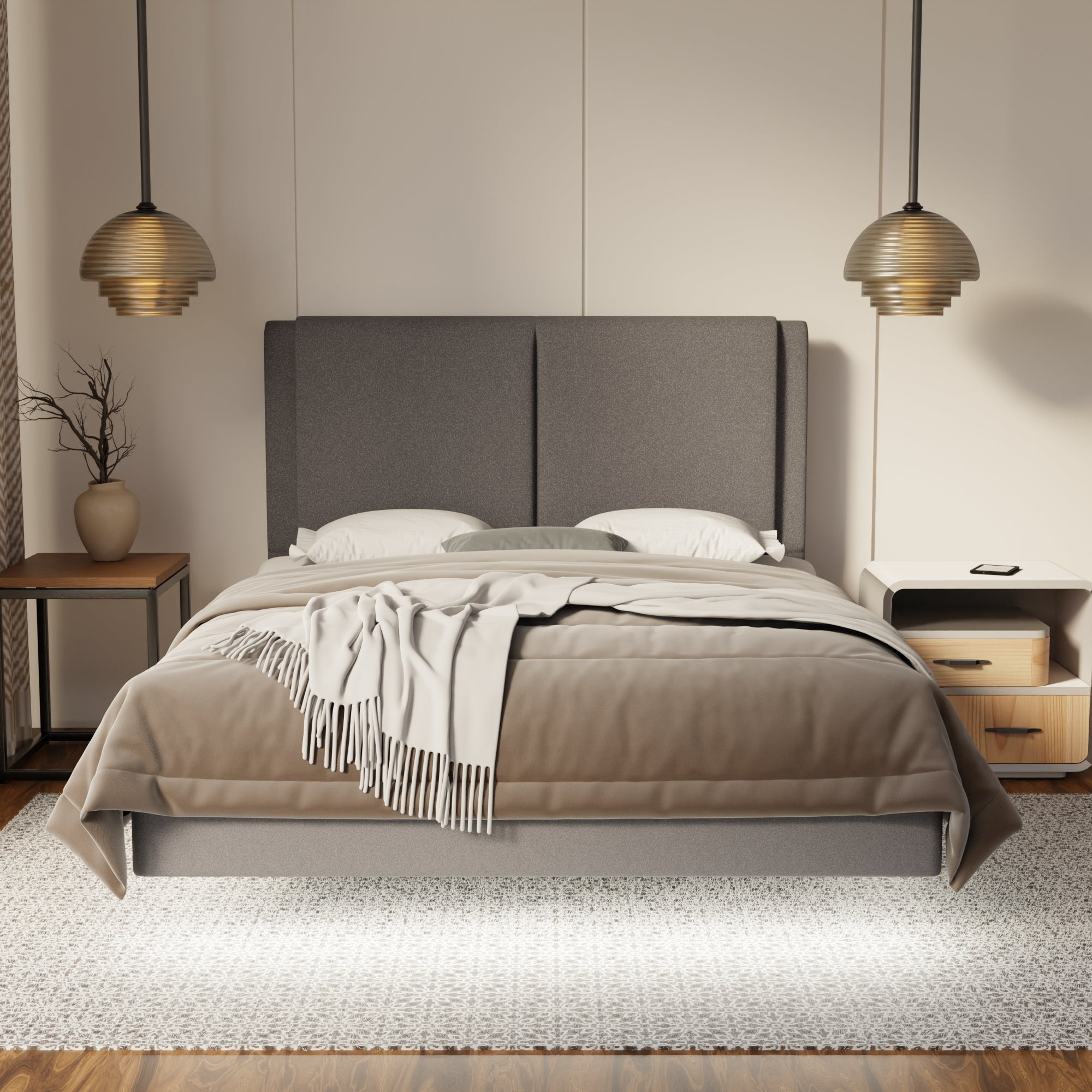 Vance Fabric Floating Bed Frame (Water Repellent, Pet Friendly & LED) SSE