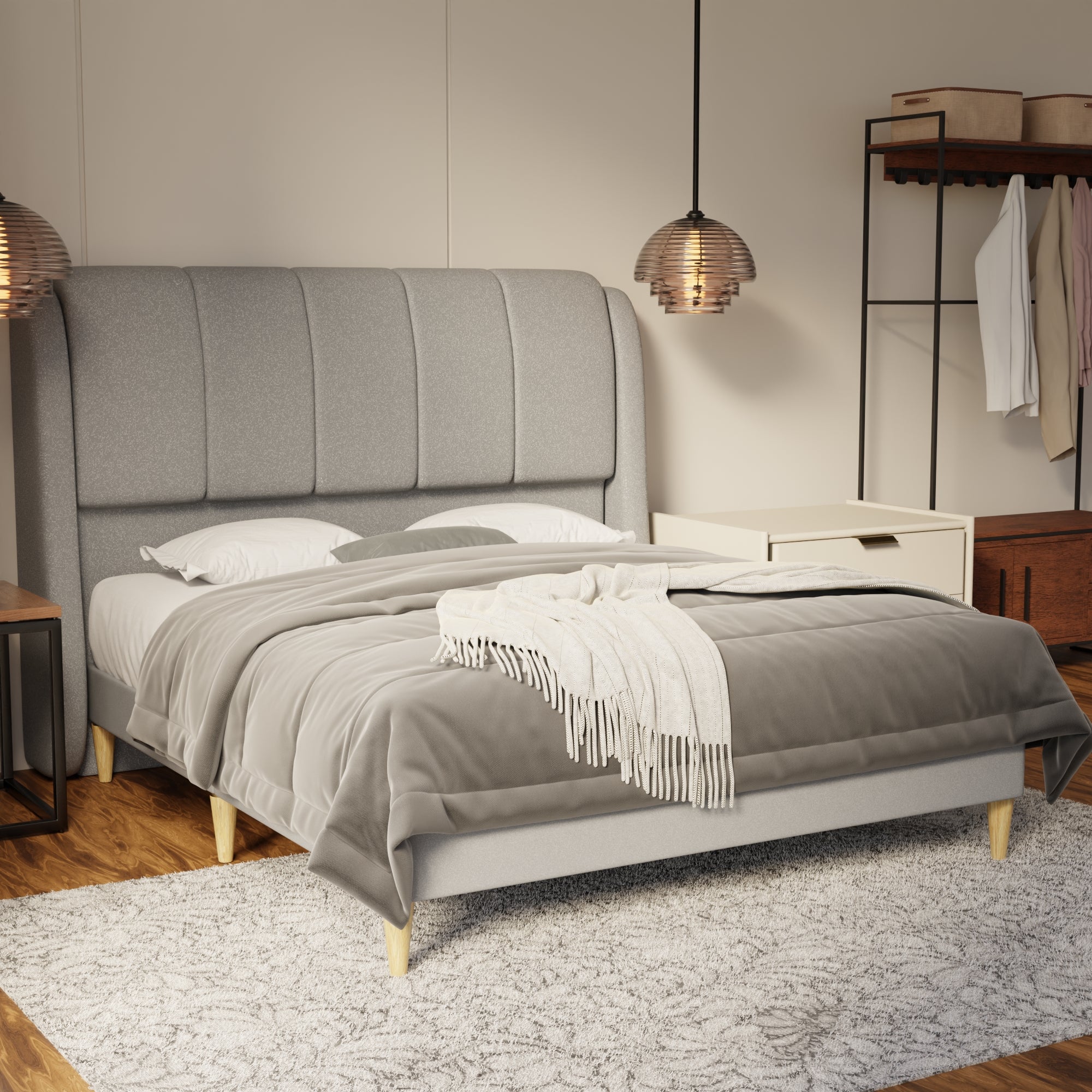 Brinley Fabric Bed Frame (Water Repellent & Pet friendly) by Somnuz